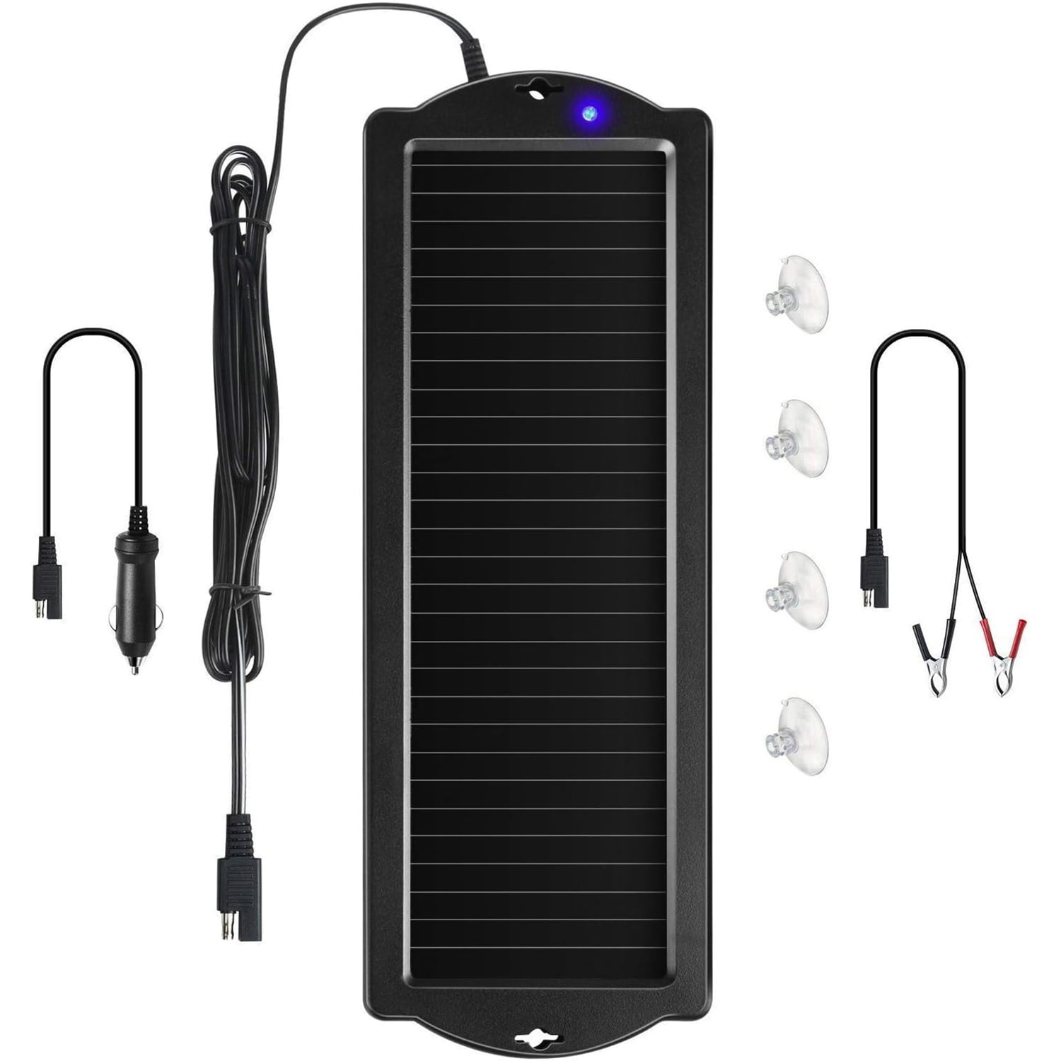 Etokfoks  12V 1 8W solar panel trickle maintainer with cigarette lighter plug and clamps for car boat motorcycle and RV systems