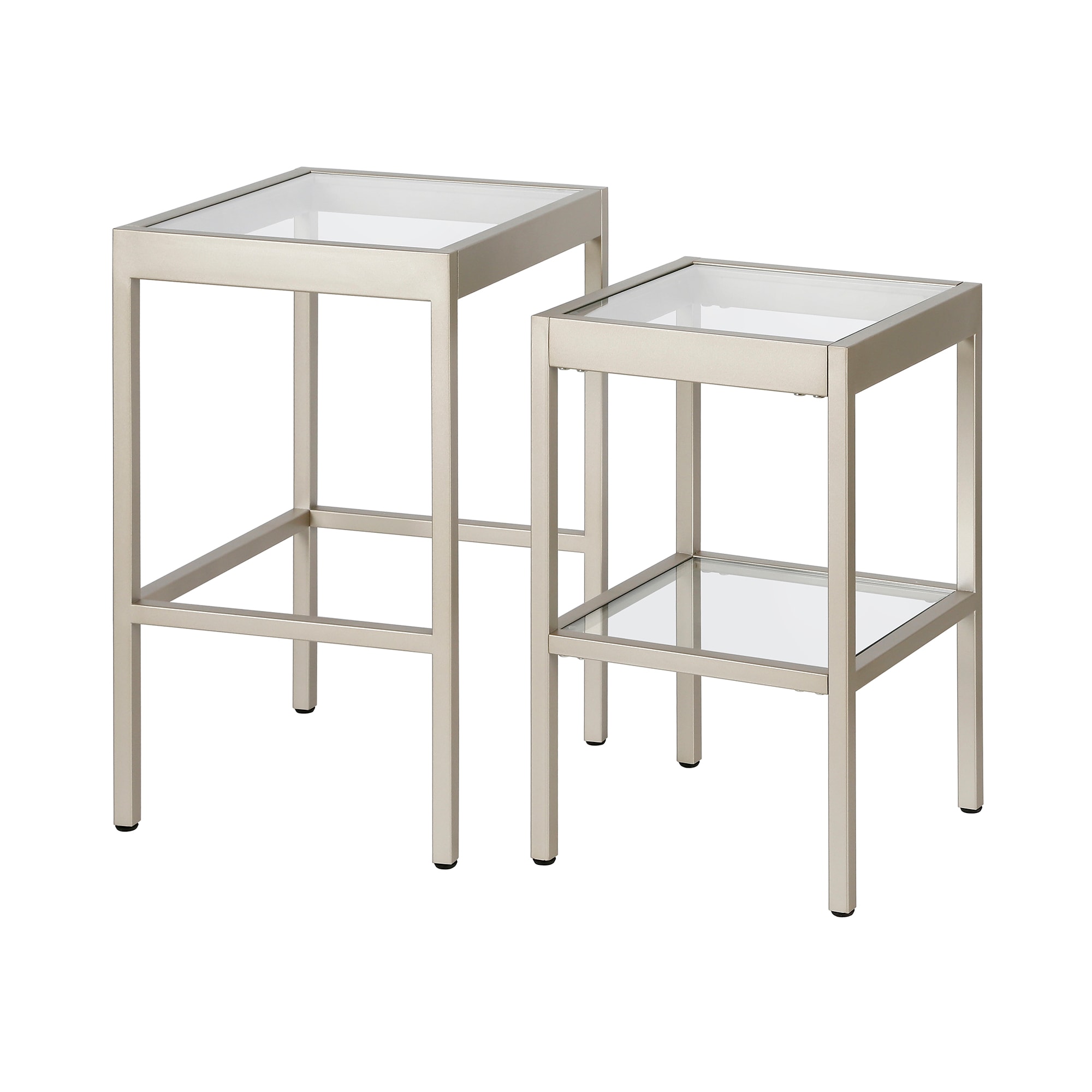 Alexis Silver Metal and Glass Nested Side Tables
