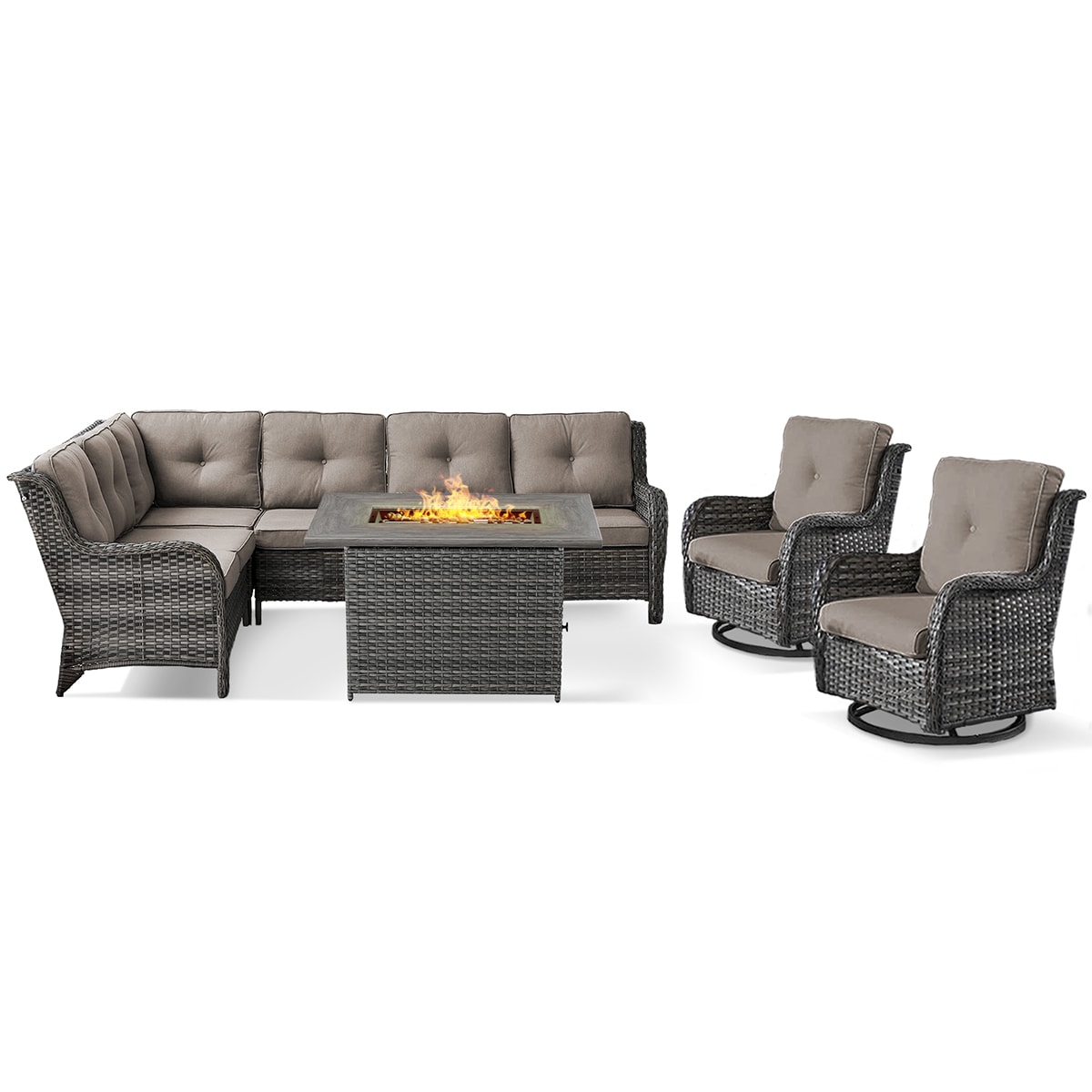 Rilyson FS145024APGY13-2 ASPEN 4 -Piece Woven Patio Conversation Set with Off-white Cushions