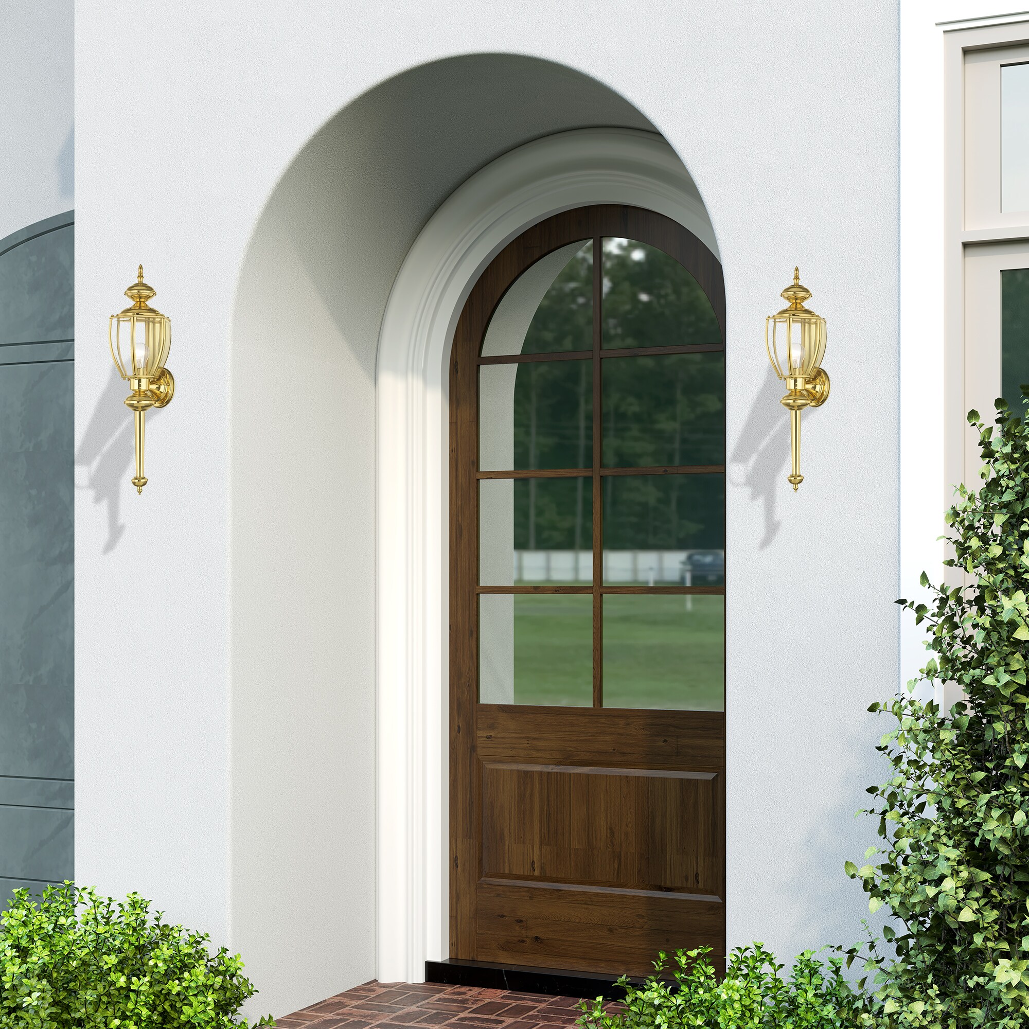 Elegant Polished Brass Outdoor Wall Lantern with Clear Beveled Glass