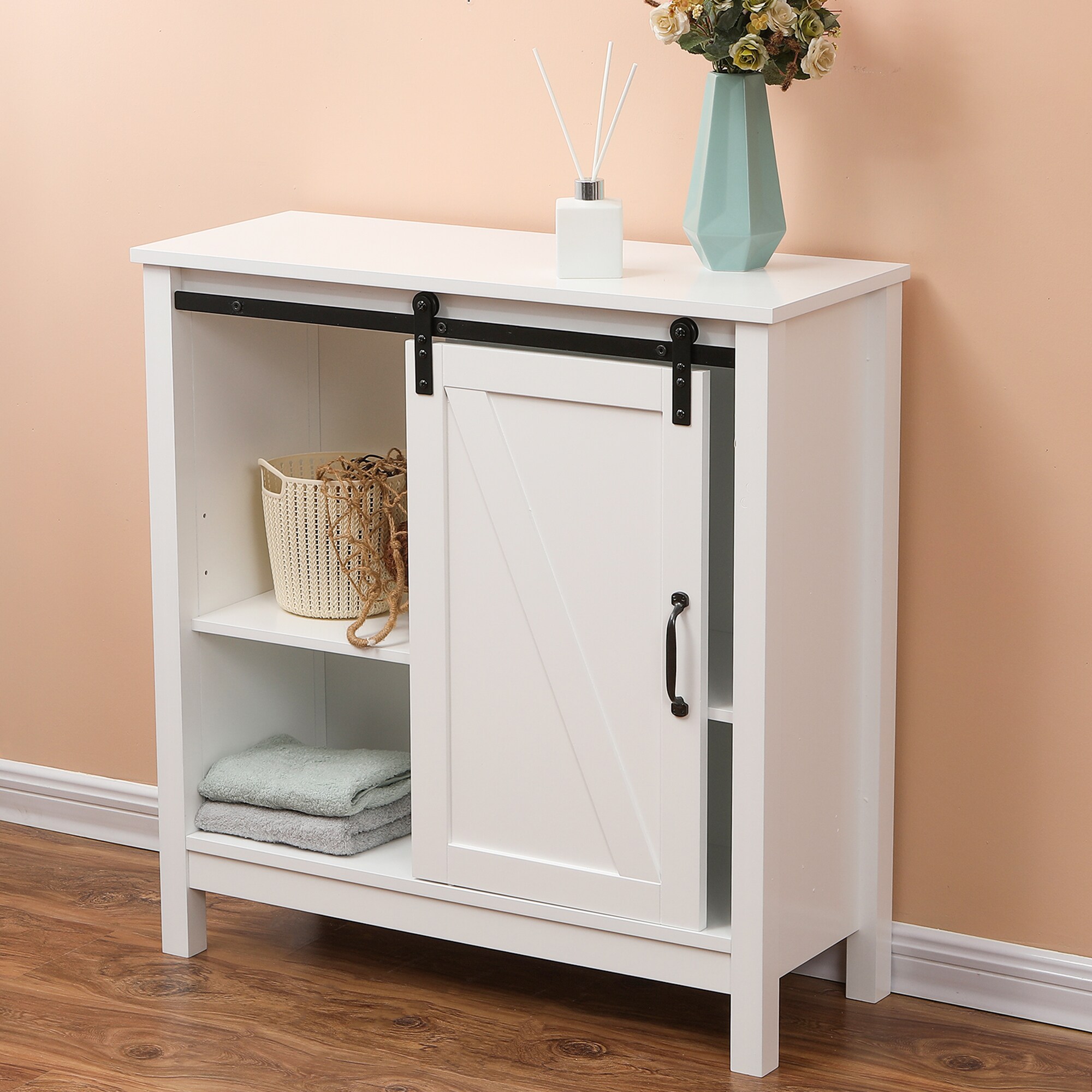 LuxenHome White Wood Storage Cabinet