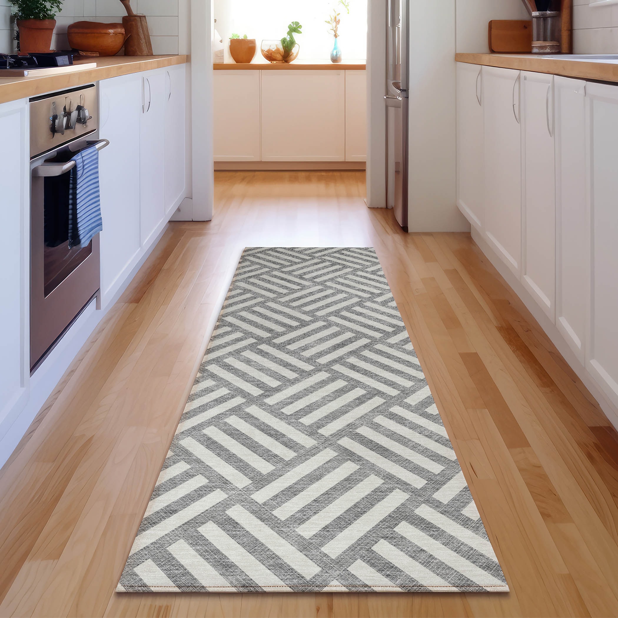 Addison Rugs AMF620GY2X8 Mayfield AMF620GY 2 x 7 (ft) Polyester Gray Rectangular Indoor Geometric Machine washable Runner rug
