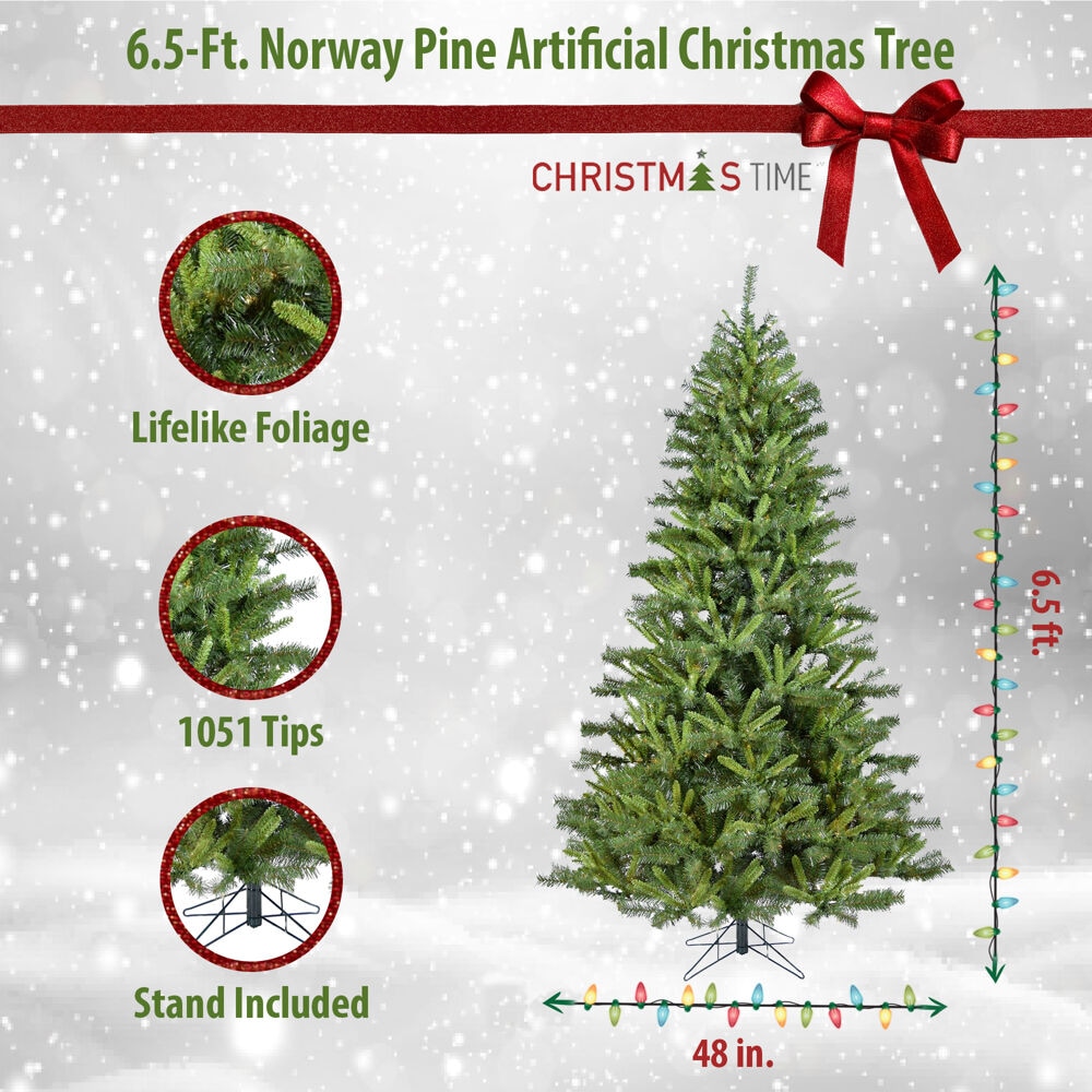 6.5-Ft Green Pine Artificial Christmas Tree with Lights