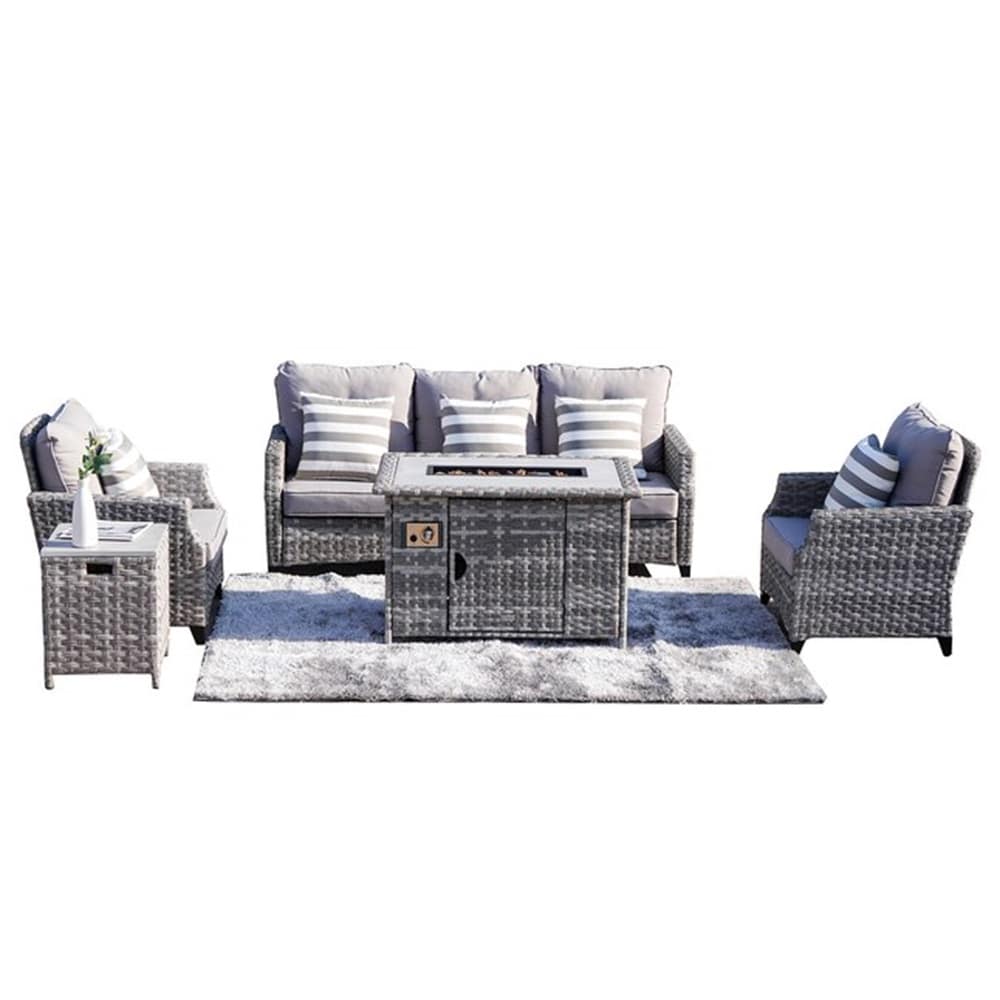 Direct Wicker EN-T-5PC-F Grace 5 -Piece Wicker Patio Sofa Conversation Set with Gray Cushions