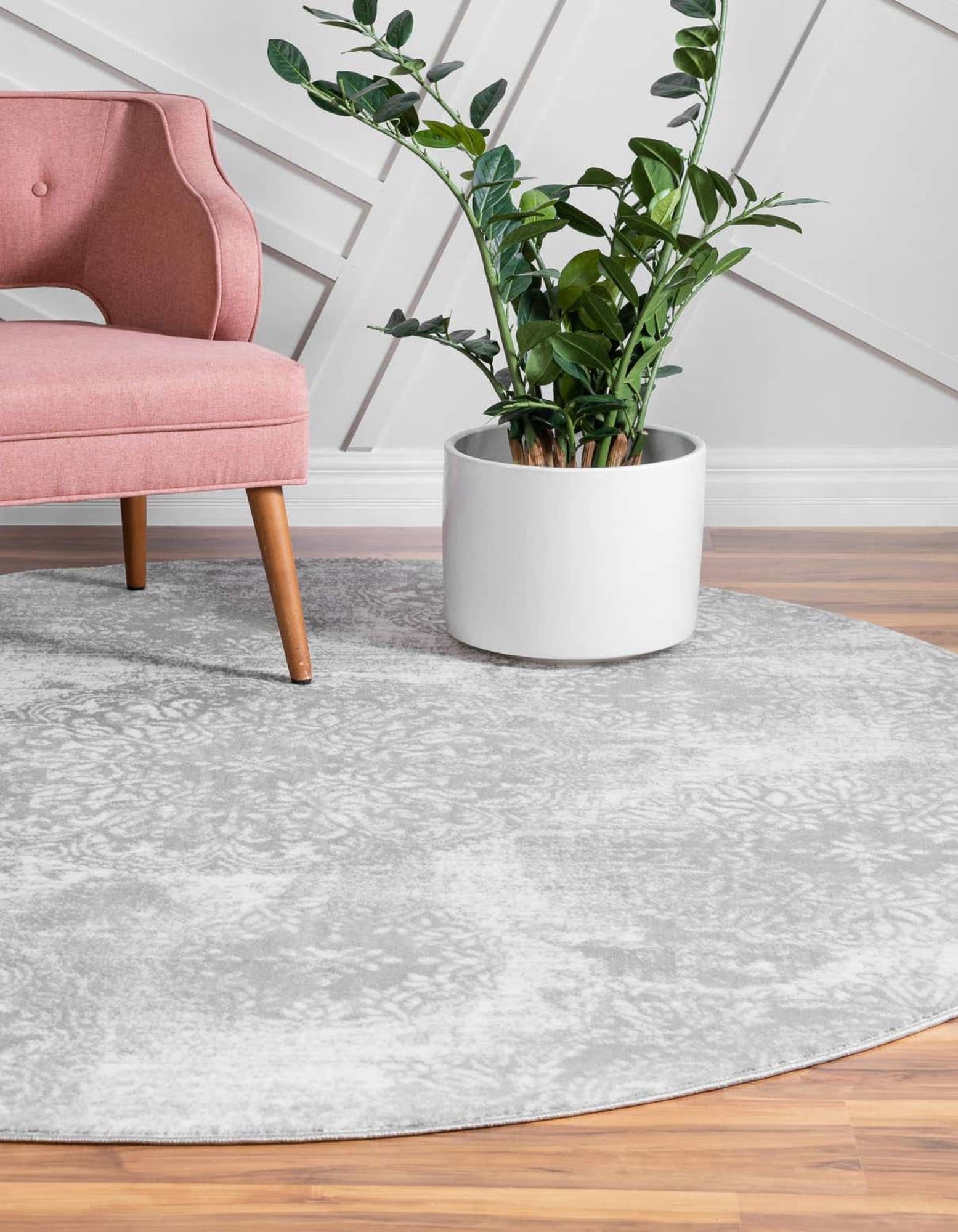 Unique Loom 3147017 Sofia 7 x 7 (ft) Loomed Polypropylene Light Gray Round Indoor Floral Bohemian/Eclectic Area rug
