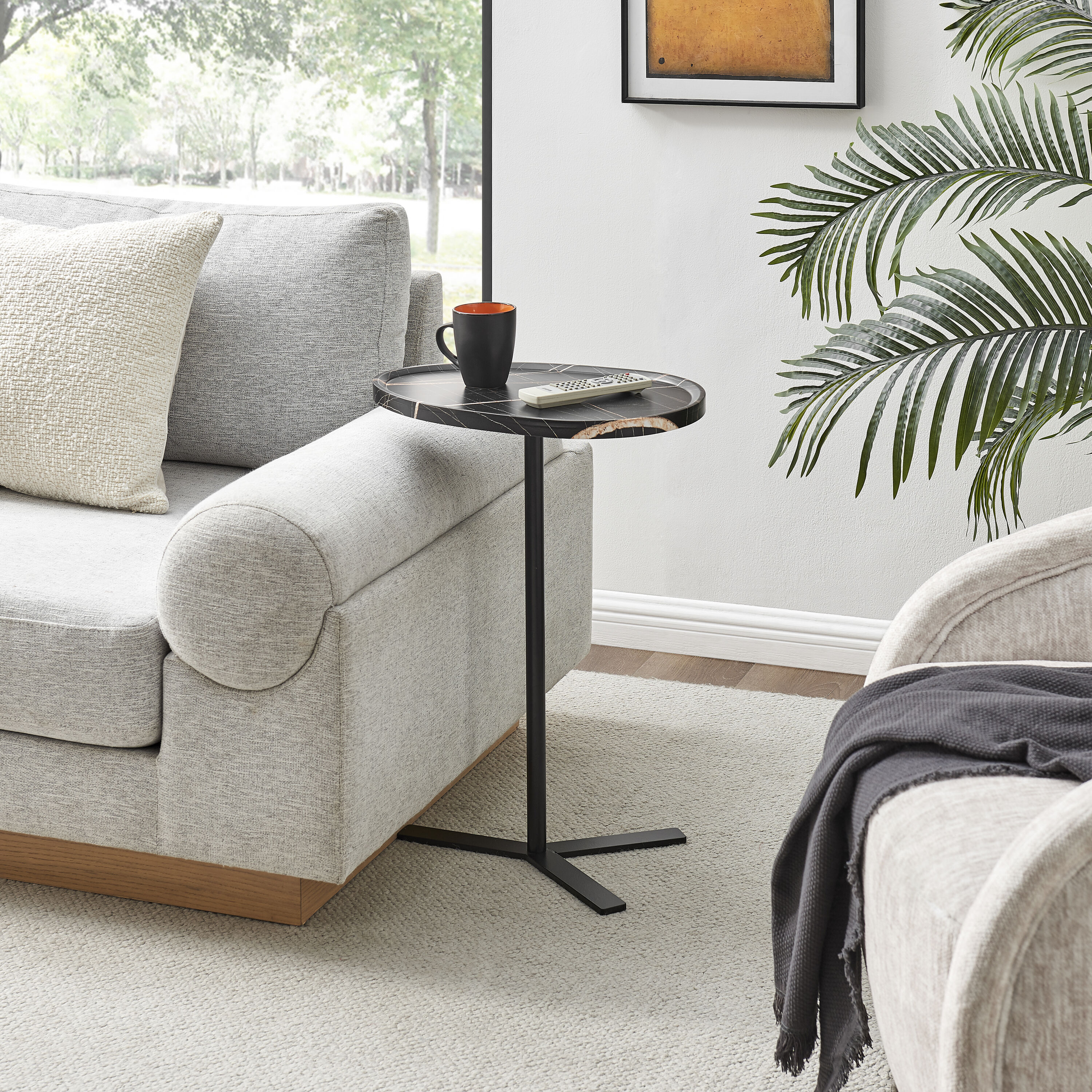Danya B. ZHF2309BK 17.7-Inches W x 24.25-Inches H Black Marble/Black Composite Oval Midcentury End Table Assembly Required