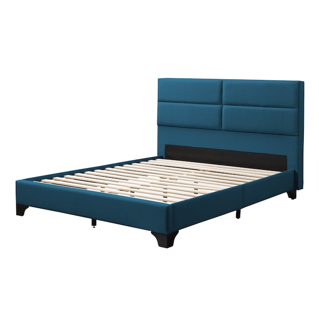 Corliving Bellevue Navy Blue Full Panel, Blackstone Upholstered Square Stitched Platform Bed King Dimensions