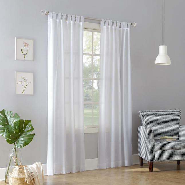 White Polyester Semi Sheer Top Tab, 95 In Curtains Target