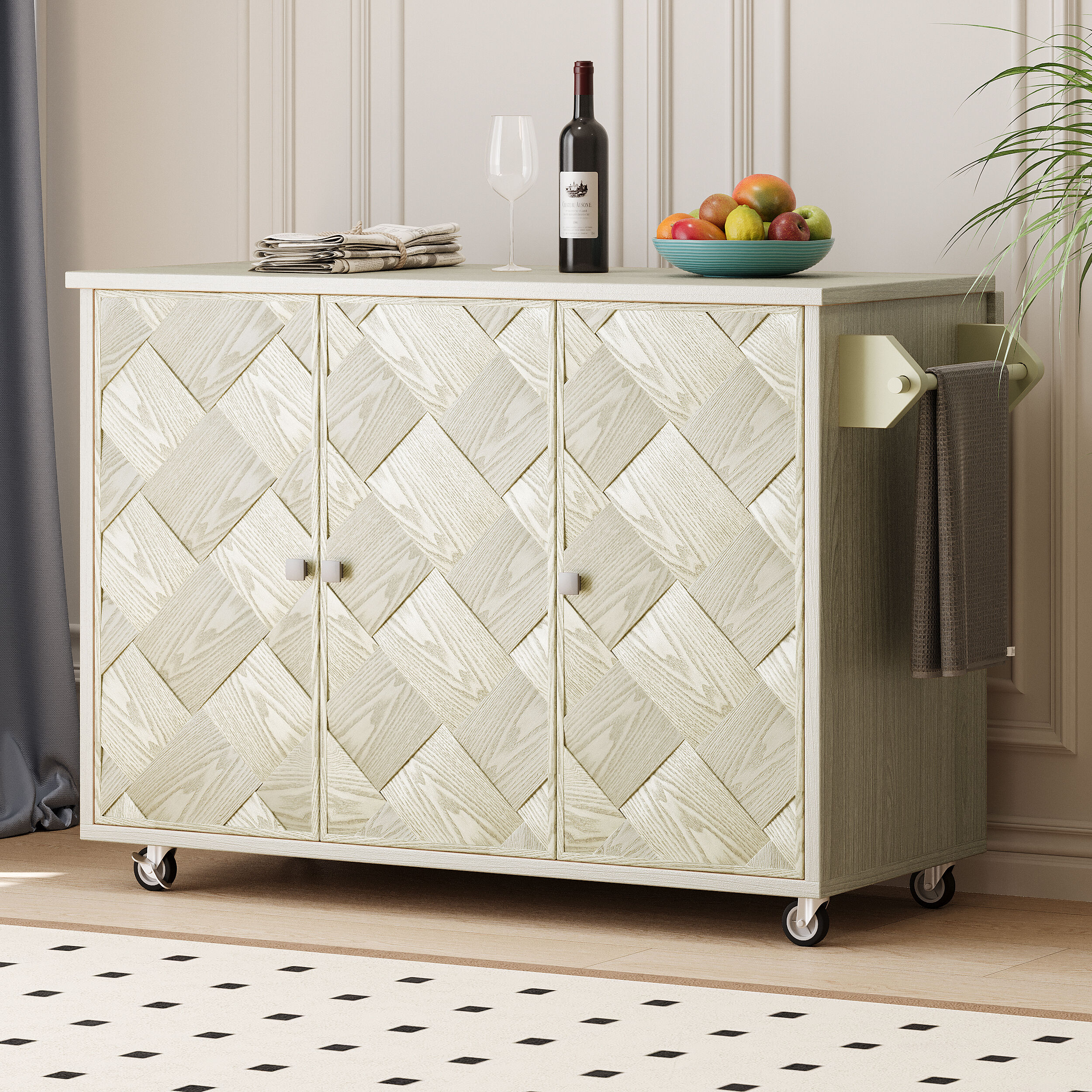 Xspracer ML-KI916X MDF Base with Wood Wood Top Rolling Kitchen Island ( 30-in x 51-in x 36-in )