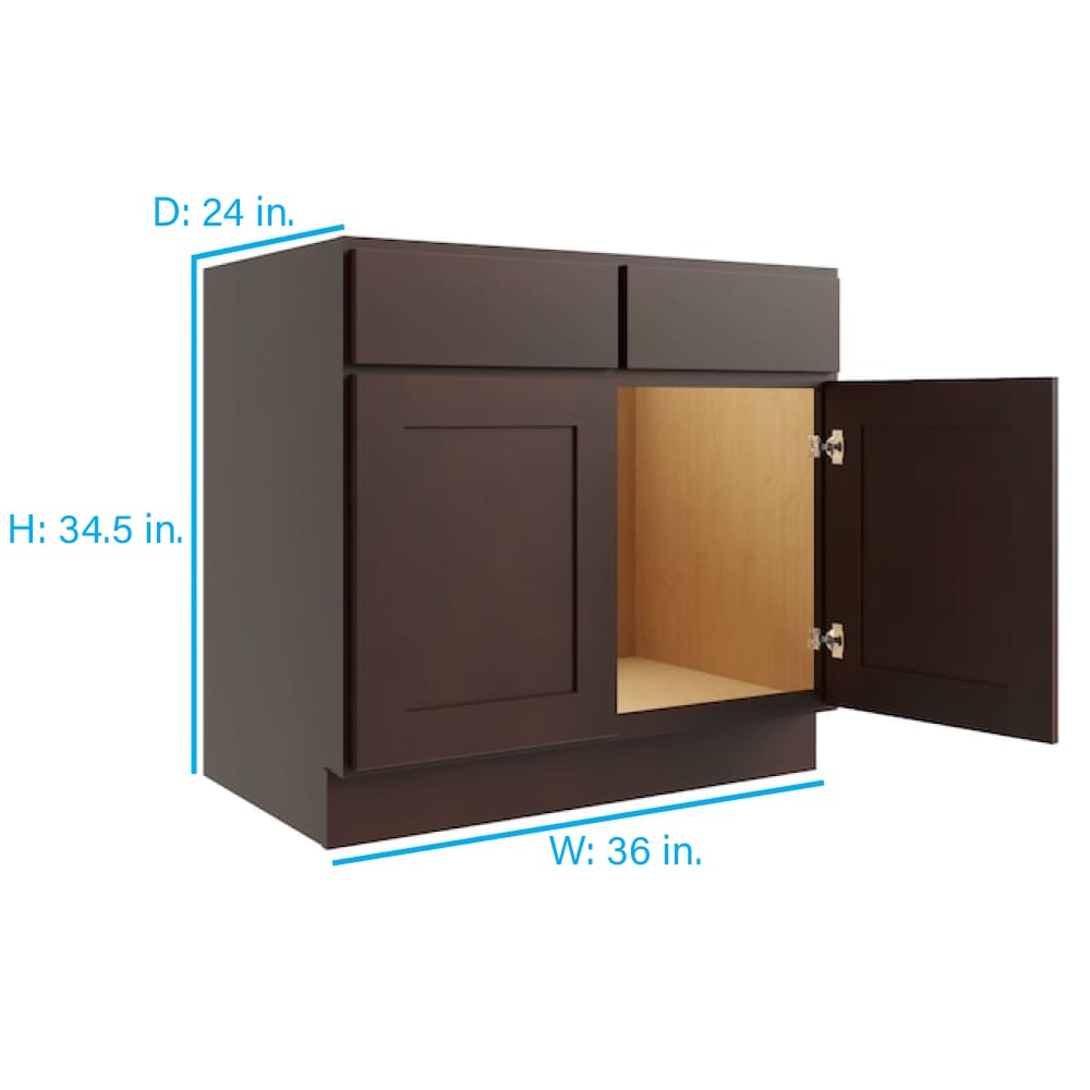 RELIABILT Parkstone 36-in W x 34.5-in H x 24-in D Espresso Sink Base Fully Assembled Plywood Cabinet (Flat Panel Shaker Style)