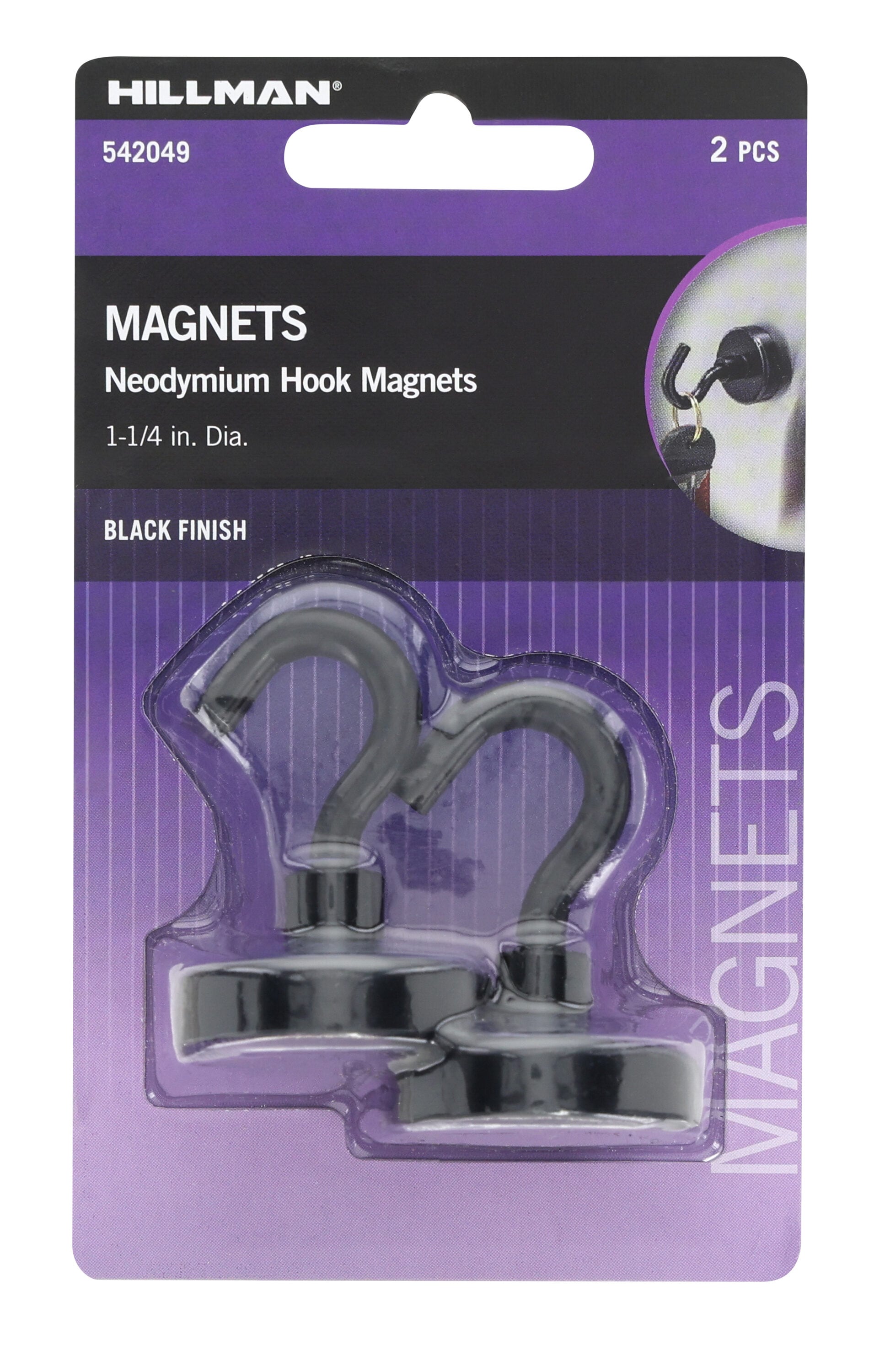 Hillman Neodymium 2 -Pack Black Magnetic Storage/Utility hook 90-lb Capacity