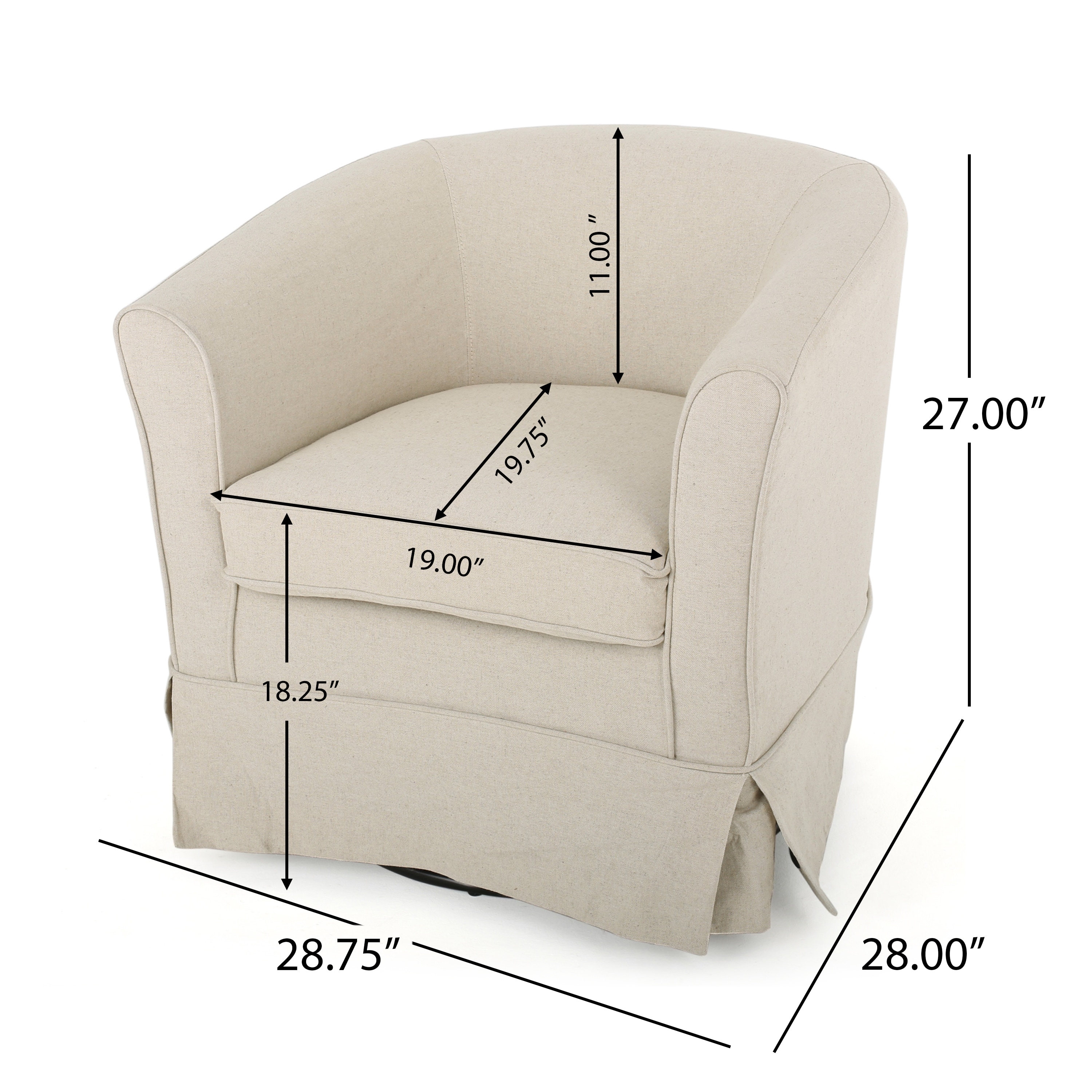 Natural Fabric Barrel Swivel Club Chair with Metal Base