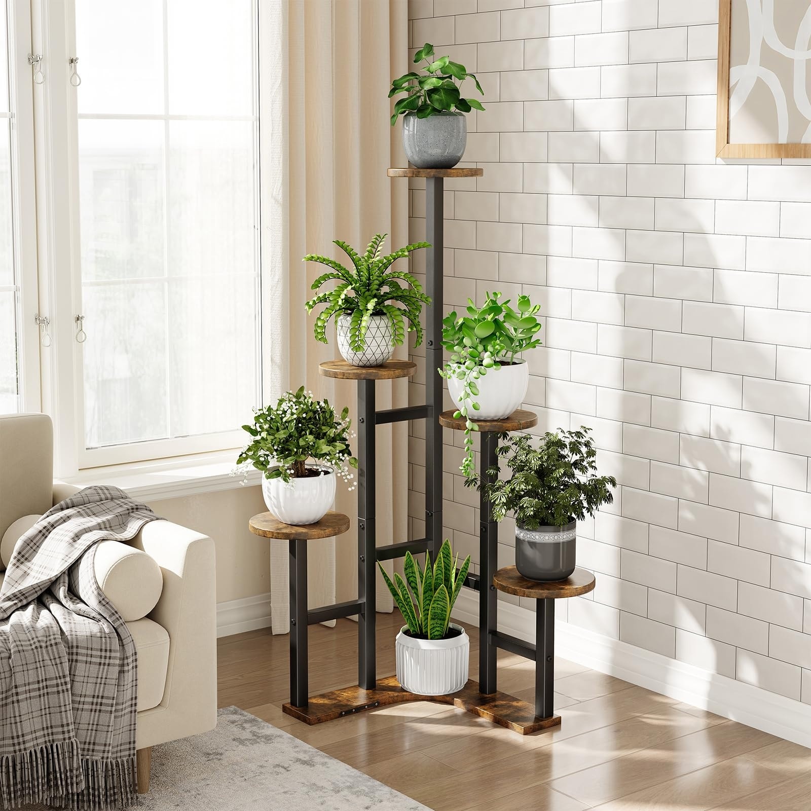Justincity Corner Plant Stand 6 Tier Indoor Plant Shelf Rustic