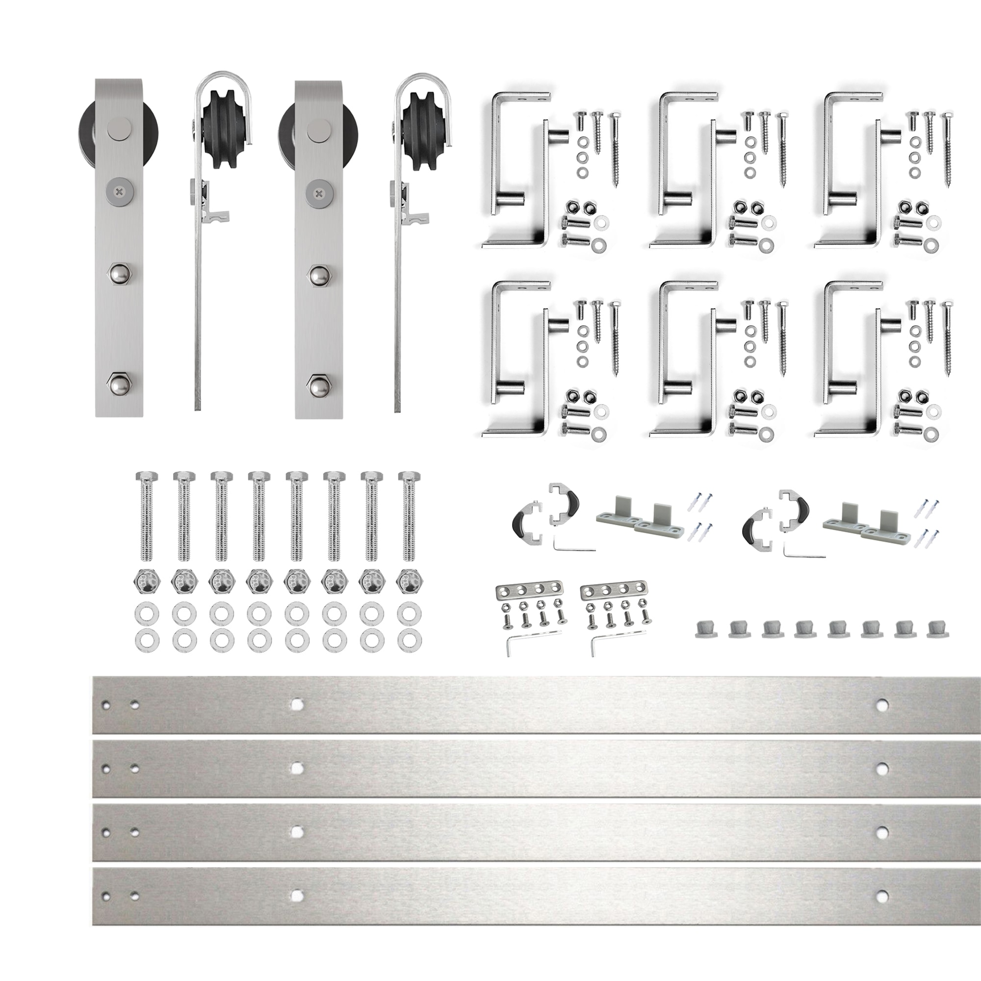 HOMACER YT4DNZ108C 108-in Brushed Brushed Nickel Indoor J-strap Double bypass Barn door hardware kit