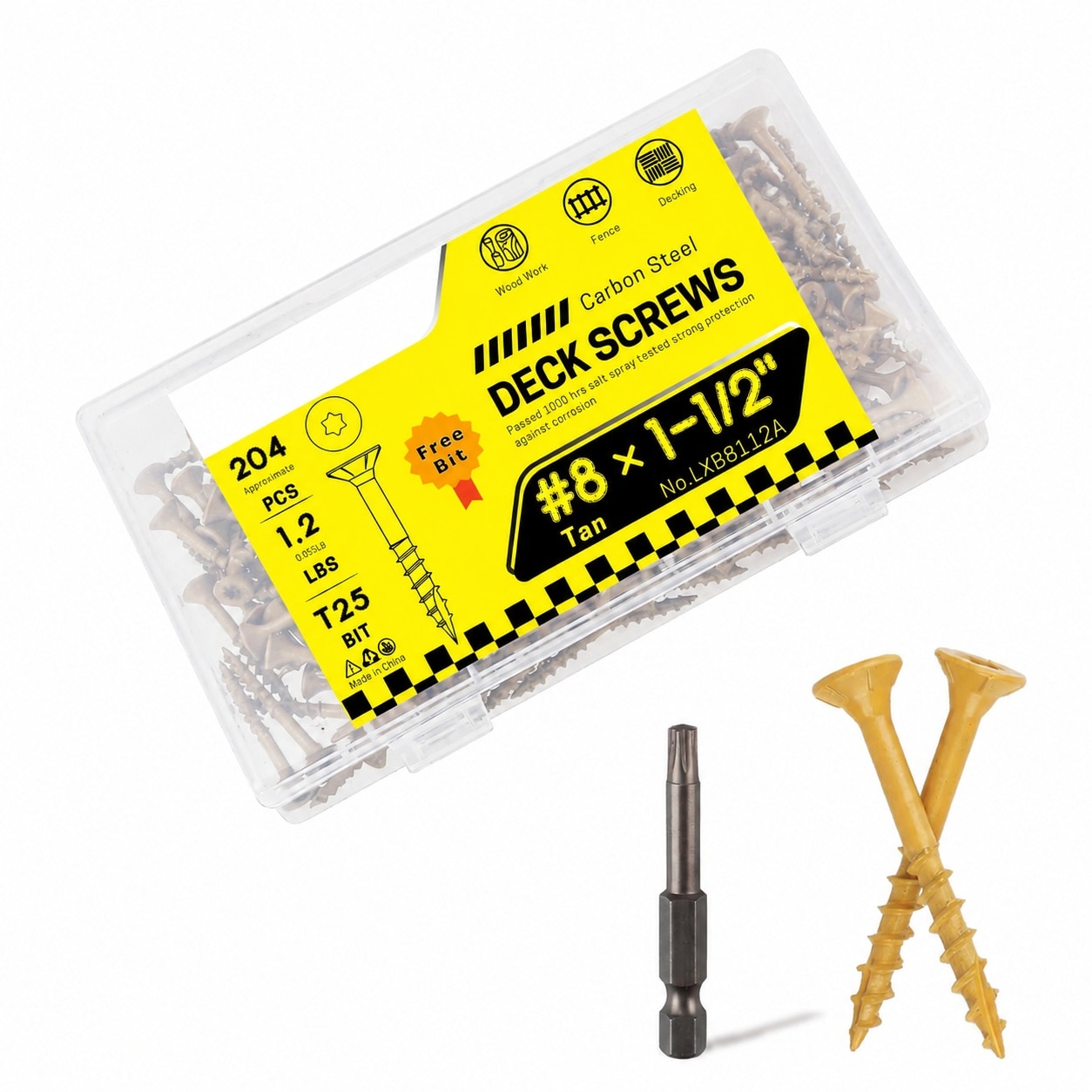 UUDULY  Deck Screws Wood Screws Tan Superior Rust Resistant Epoxy Coated Over 1000 Hour Salt Spray Test T25 Torx Star Bit Included for Outdoor