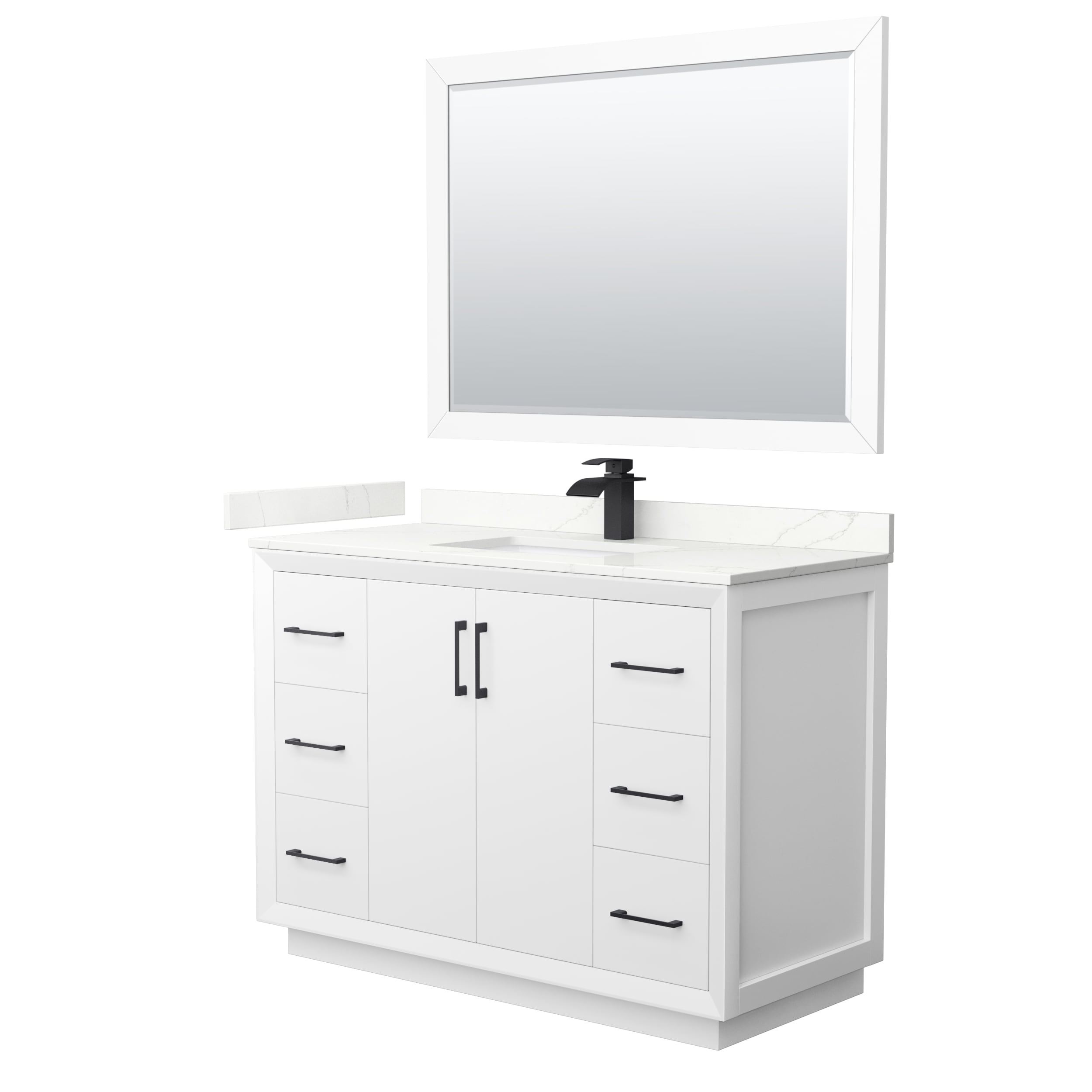 Wyndham Collection WCF414148SWBGTUNSM46 Strada 48-in White Undermount Single Sink Bathroom Vanity with Giotto Quartz Top (Mirror Included)