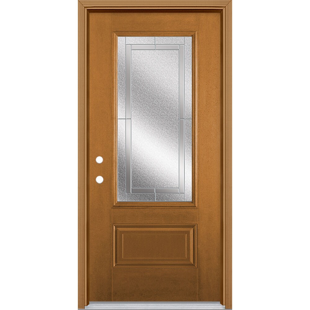 Masonite 3419688 Focus 36-in x 80-in x 4-9/16-in Fiberglass 3/4 Lite Right-Hand Inswing Oakcrest Stained Prehung Front Door with Brickmould Insulating Core