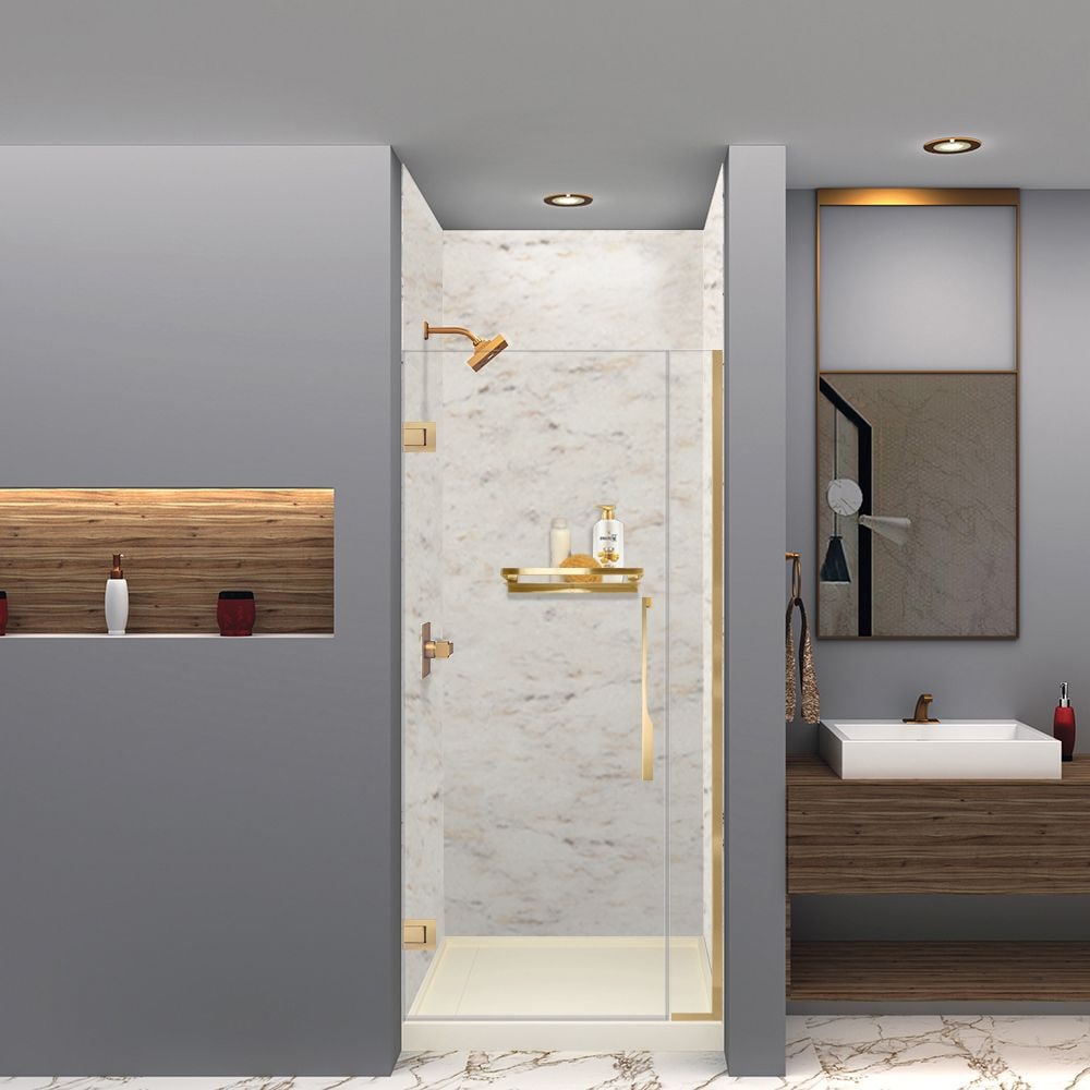 Transolid SWK363696-48V Saramar Velvet 36-in W x 36-in D x 96-in H Biscotti Marble Velvet 3.0 -Piece Glue Up Alcove Shower panel kit