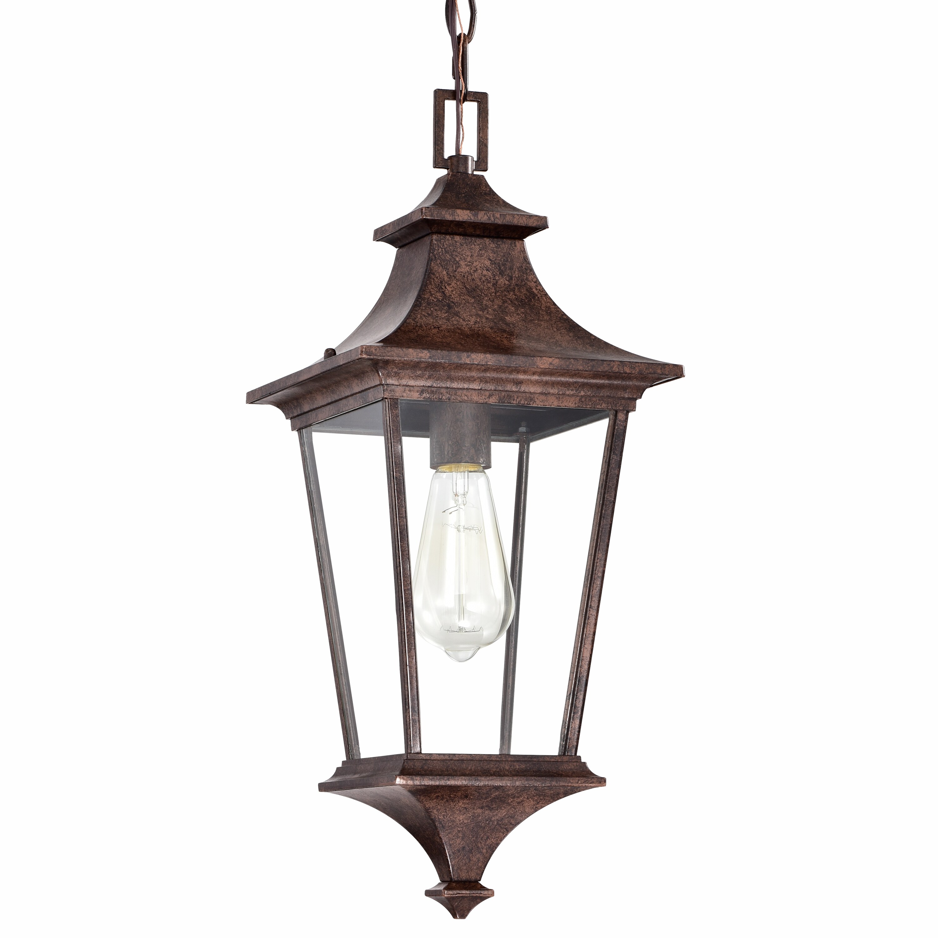 Rustic Bronze Transitional Clear Glass Lantern Pendant Light