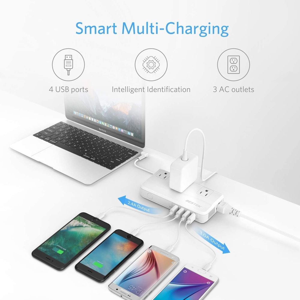 BESTEK Wireless Charger Desktop Power Strip with 8 Outlets and 3