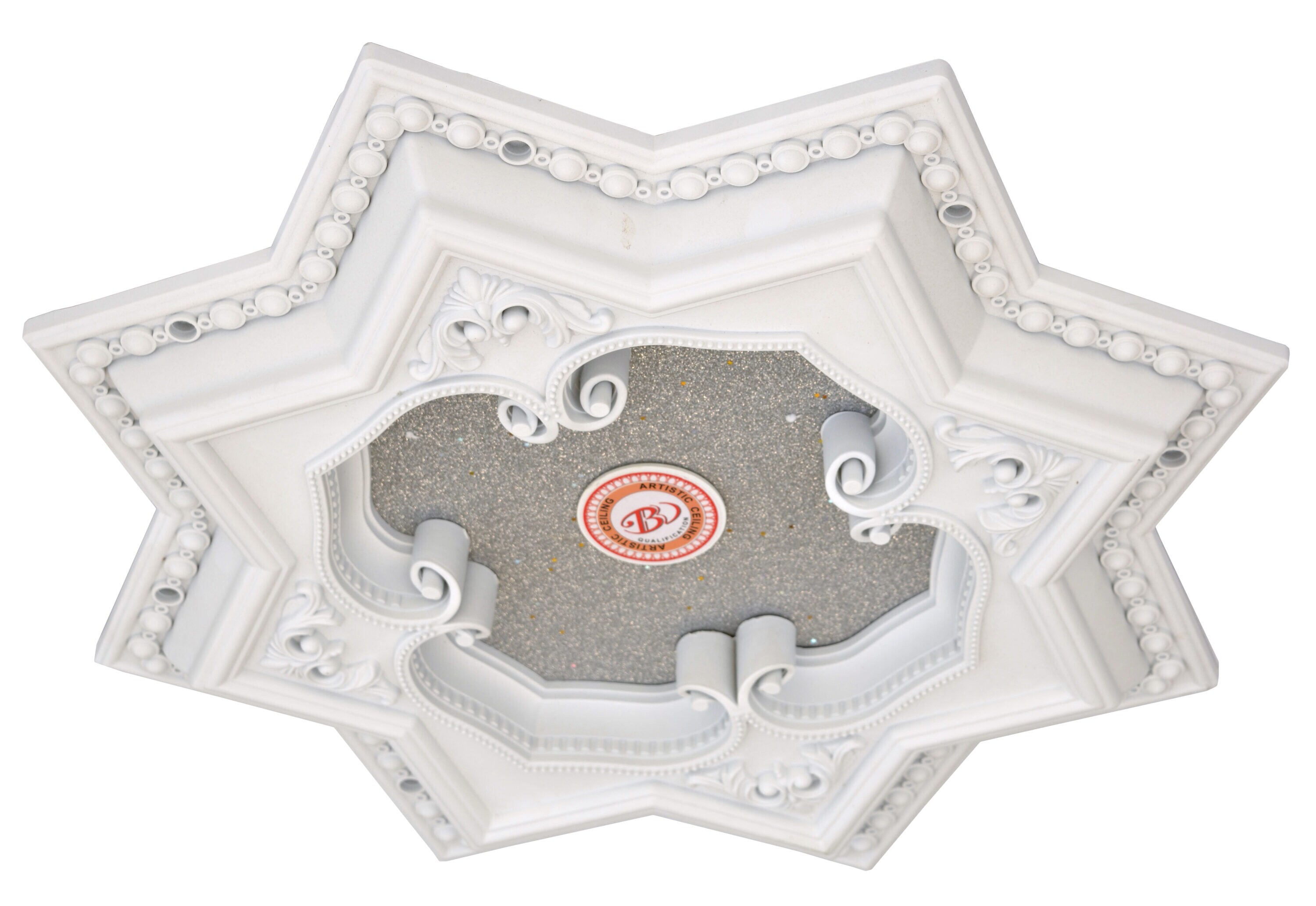 White and Silver Eight Pointed Star Ceiling Medallion 24in