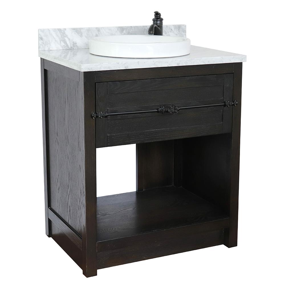 Bellaterra Home LV0101-BA-WMRD Homestead 31-in Brown Ash Single Sink Bathroom Vanity with White Carrara Marble Top