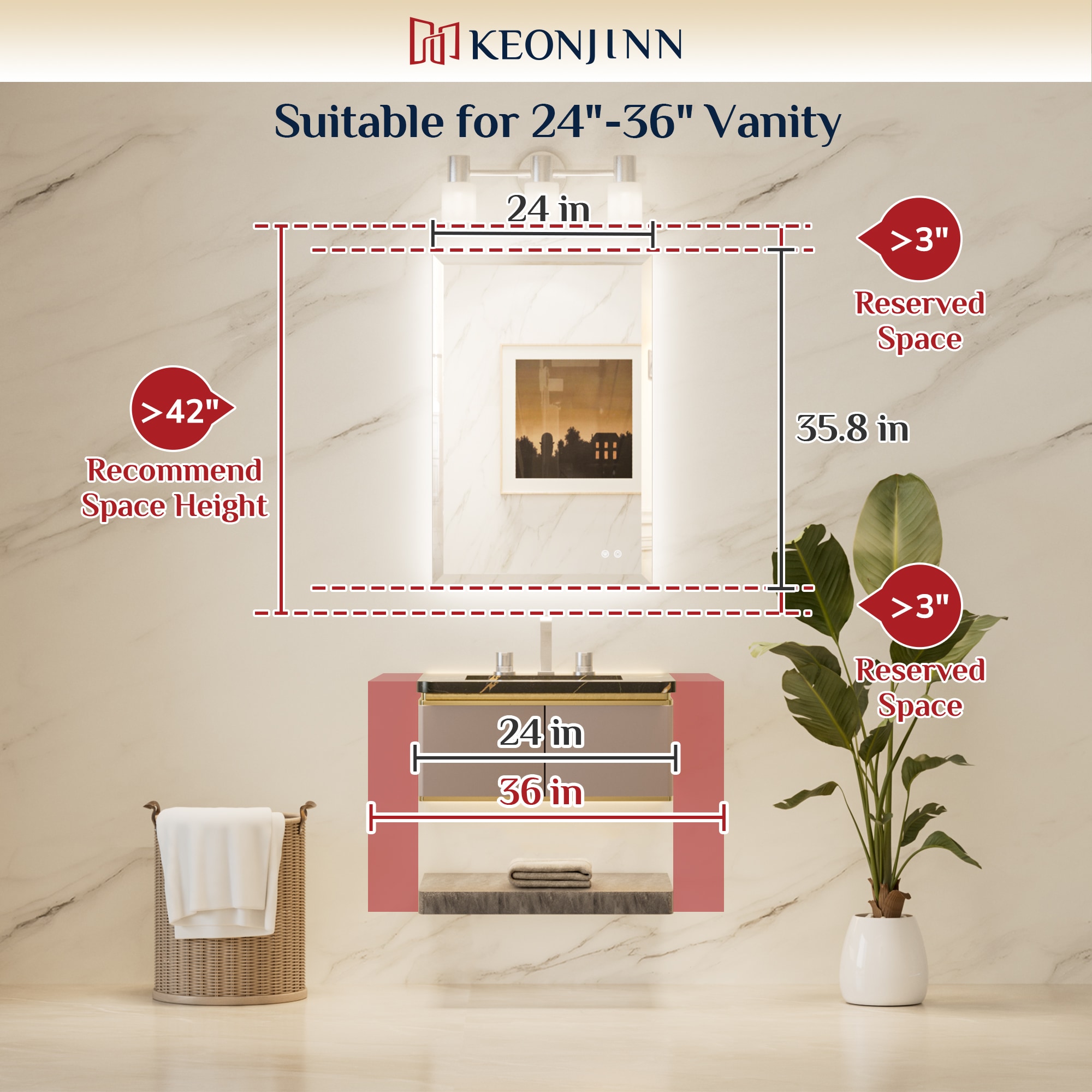 Keonjinn LW-DJ-BX-6191 Framed-Bath-Mirrors - View #3