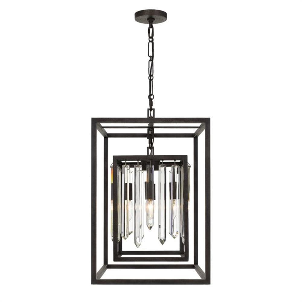 Mini Forged Bronze Cage Chandelier with Crystal Beads
