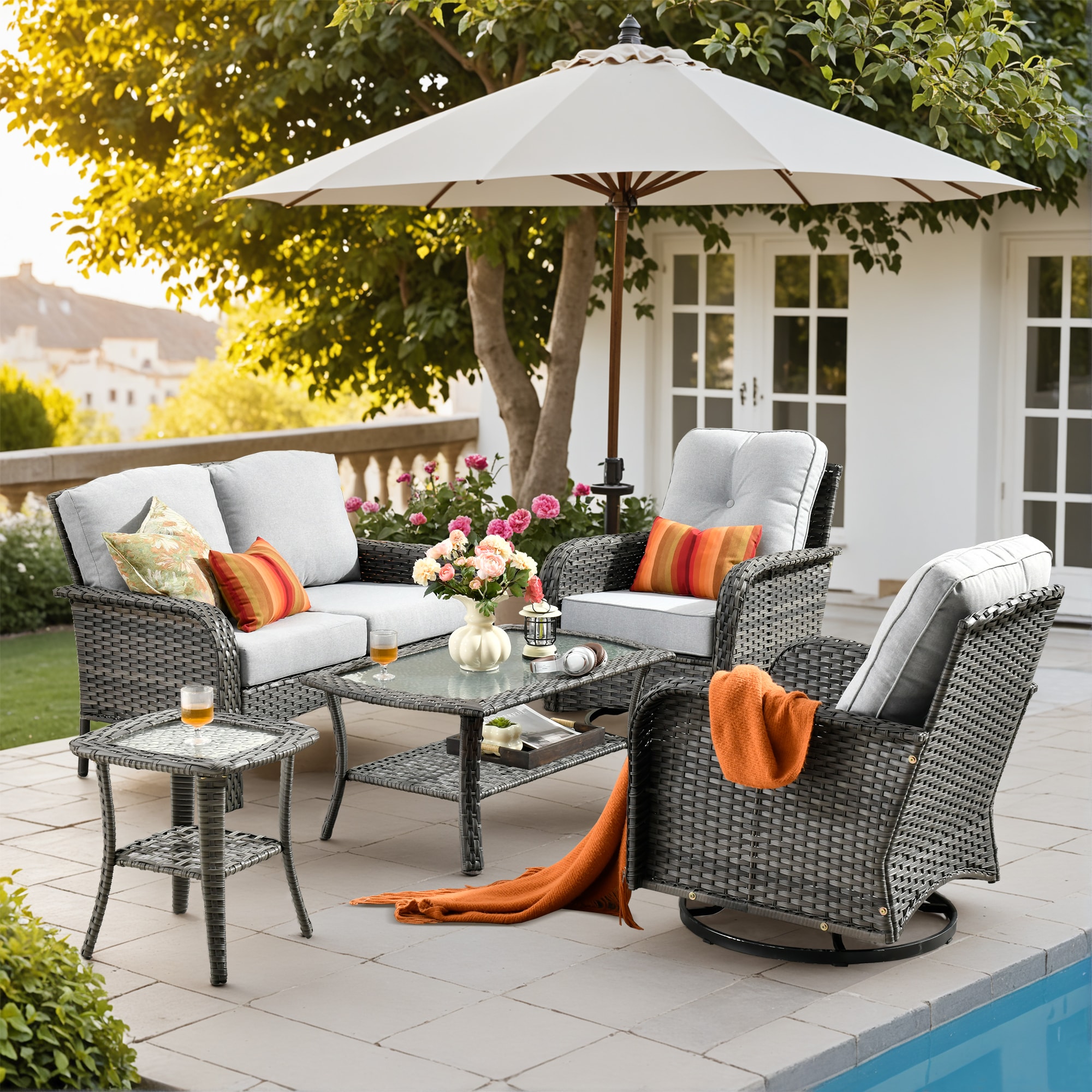ALTRIGUS 6LYZGNCGNDS40051AL 5 -Piece Wicker Patio Conversation Set with Light Gray Cushions