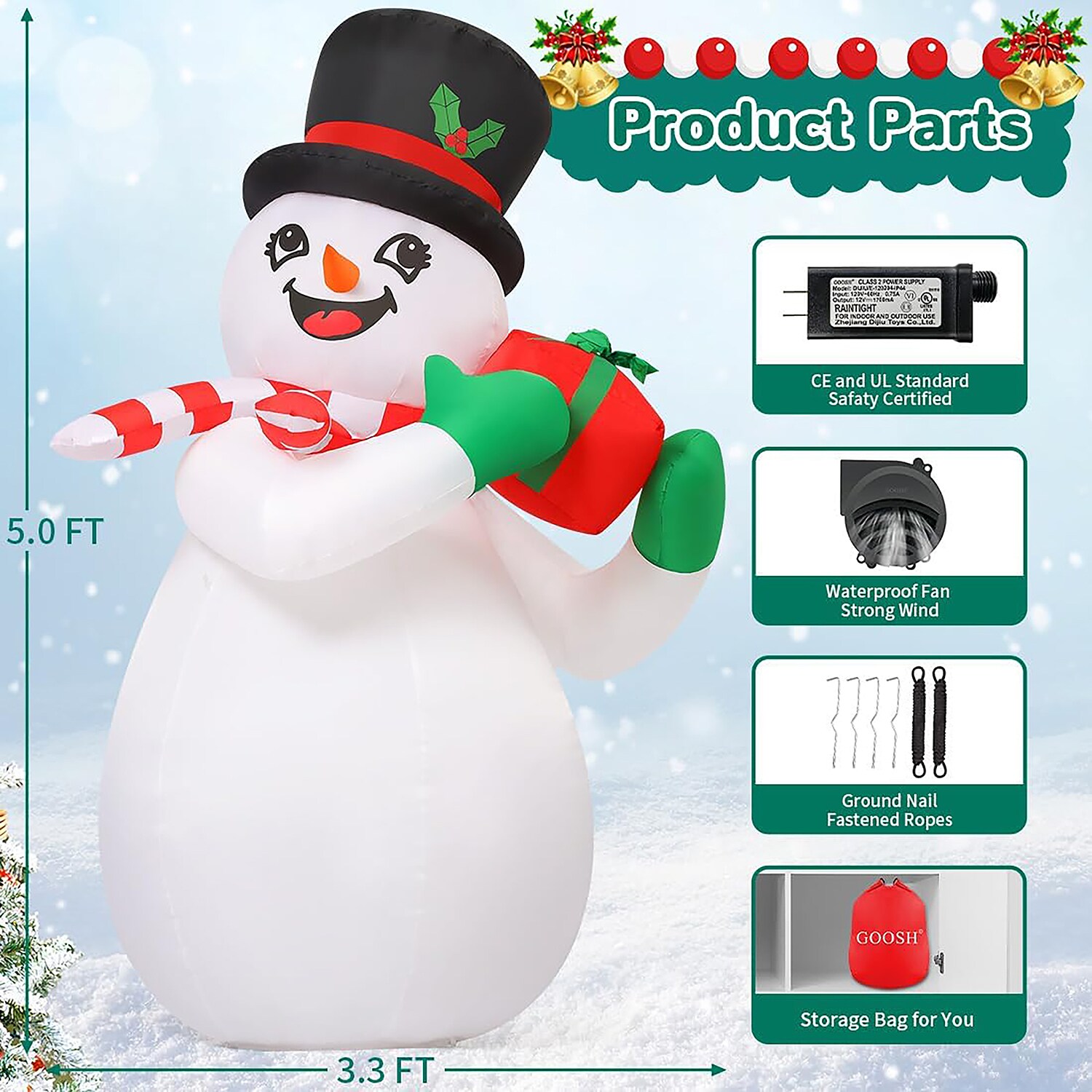 Goosh 5 Ft Lighted Snowman Christmas Inflatable Dj Sd 27154 5 At