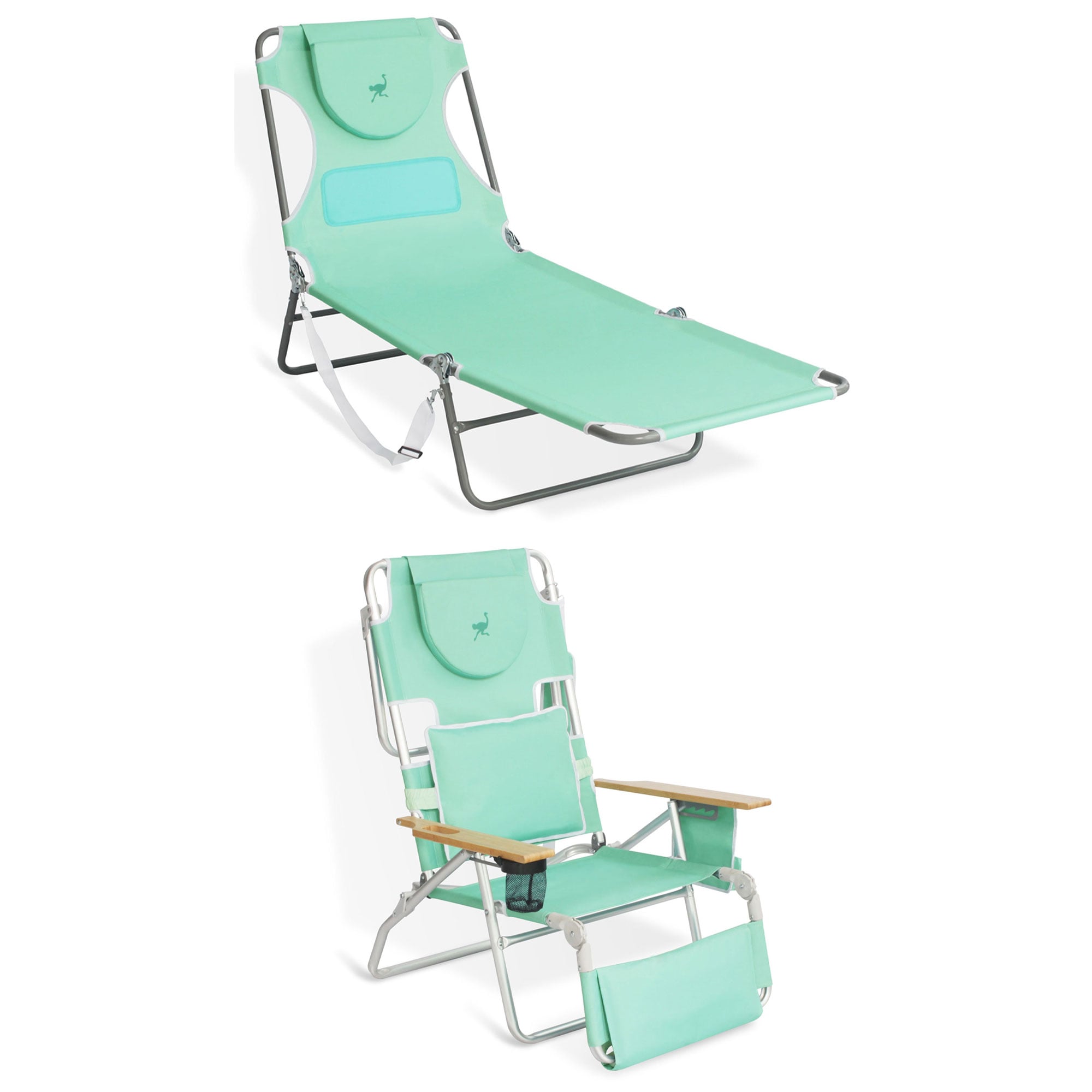 Deltess Polyester Green Folding Beach lounger Adjustable and Carrying Strap/Handle Included #323209