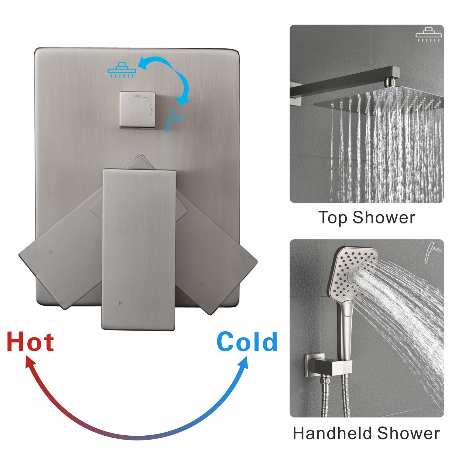 Pouuin Ob Brushed Nickel Waterfall Built-In Shower Faucet System 