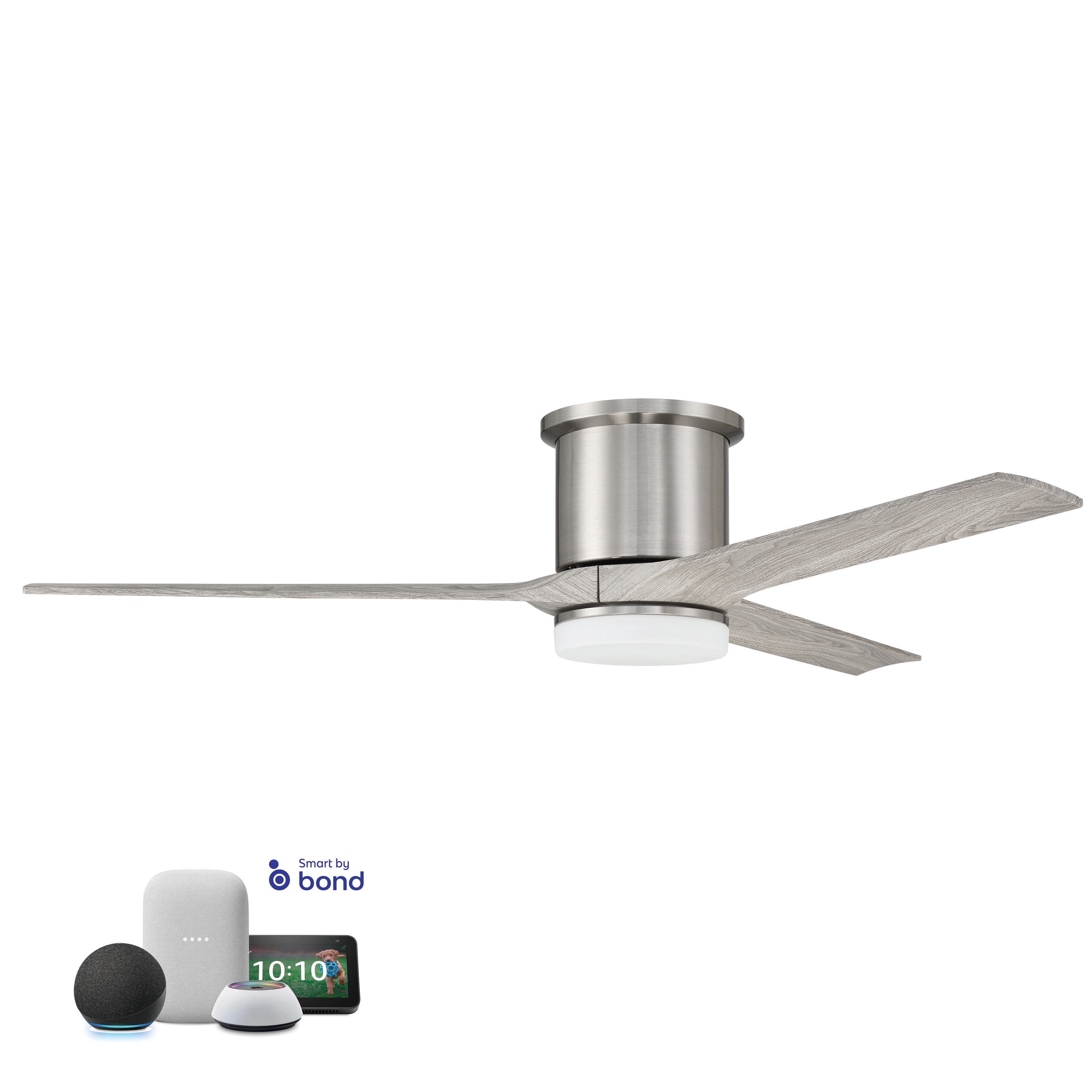 Craftmade Burke 60-in Brushed Nickel with Graywood Blades Integrated LED Indoor Flush Mount Smart Propeller Ceiling Fan with Light and Remote (3-Blade) BRK60BNK3 Sansujyuku sansujyuku.com