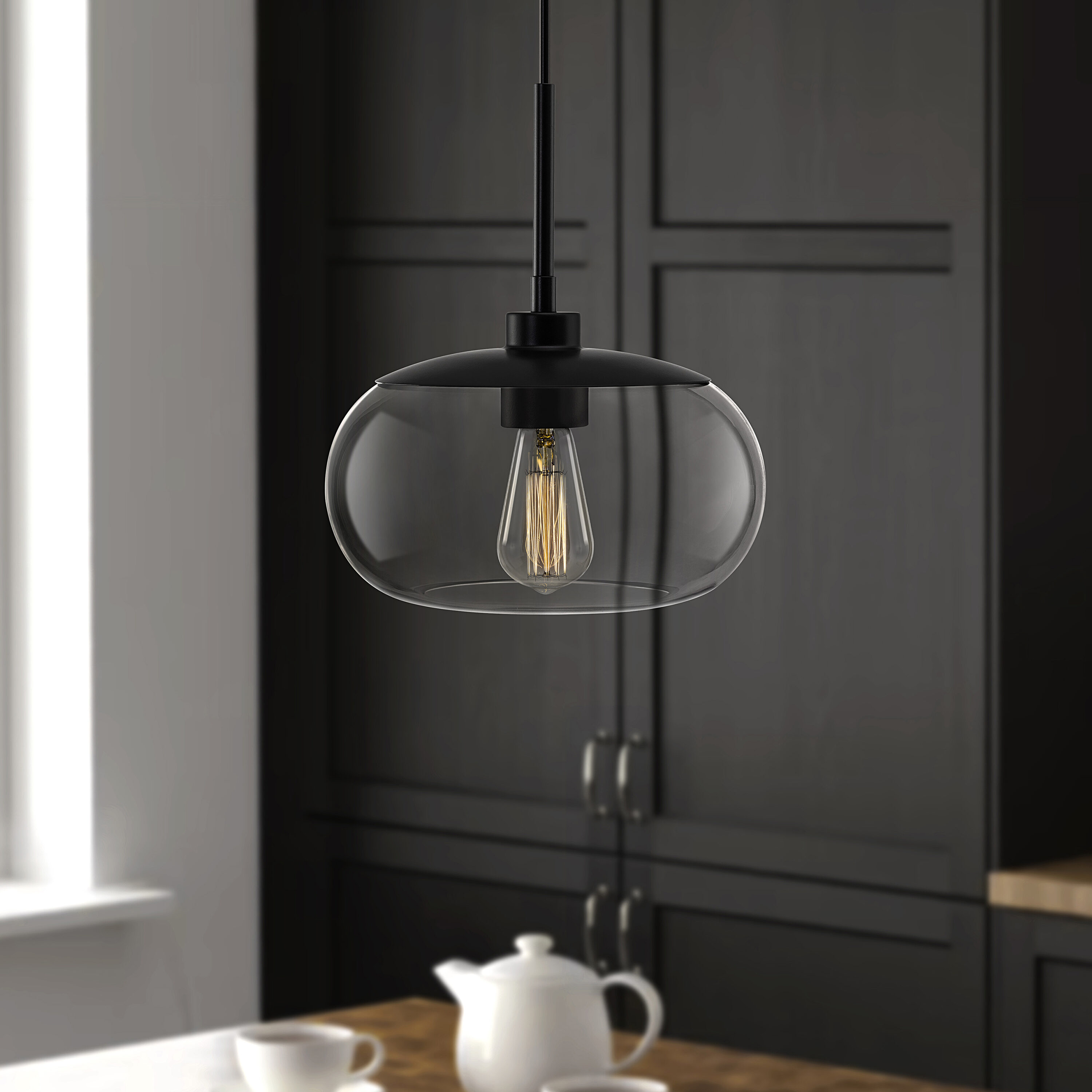 Kingii Ceramic Dome Bathroom Pendant Light 7.9, Black Clay