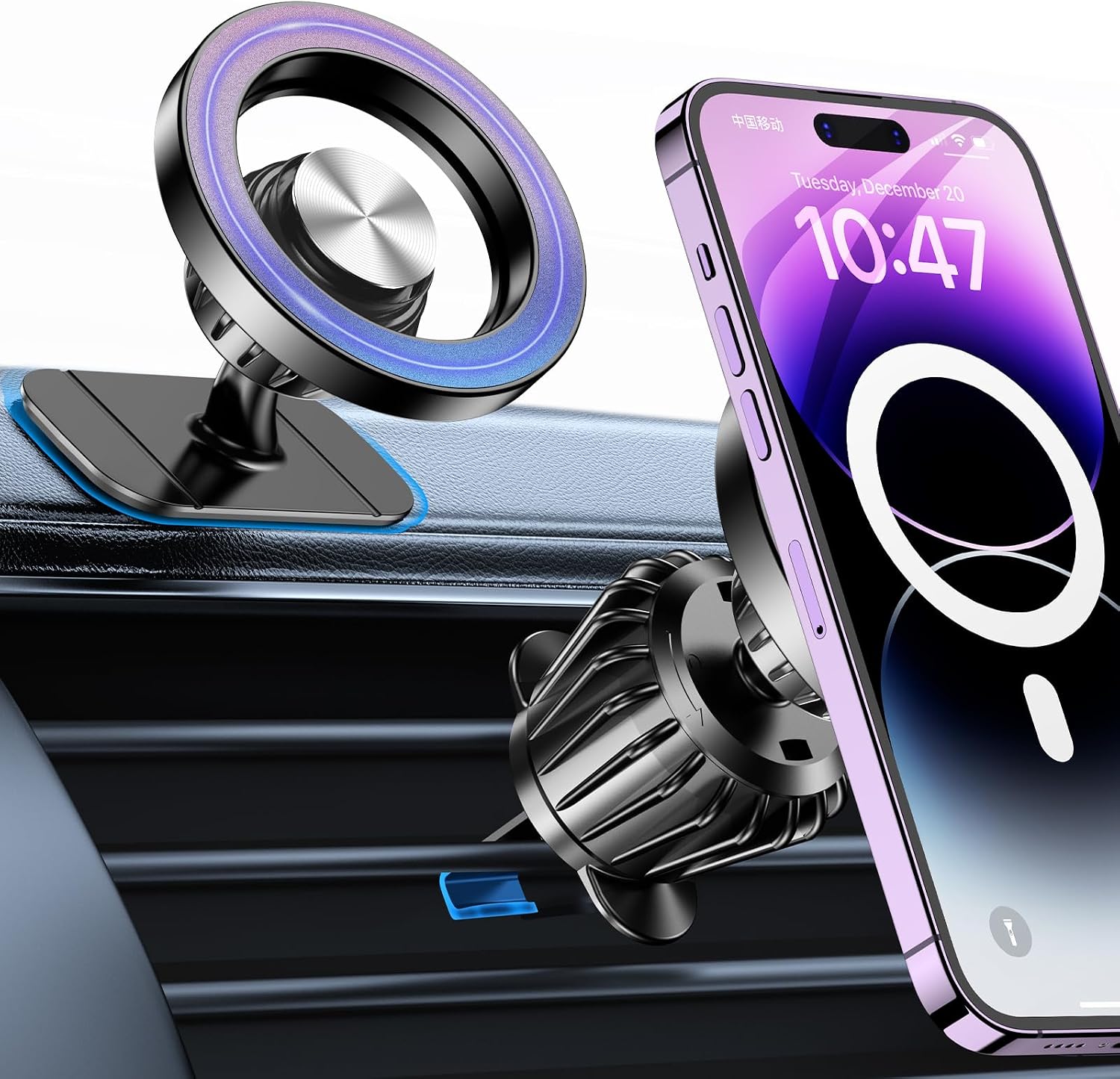 Holthly for iPhone Magsafe car Mount 20 Strong Magnets Magnetic Phone Holder for Car Dashboard 360 Rotation Hands Free Car Phone Holder Mount Dash