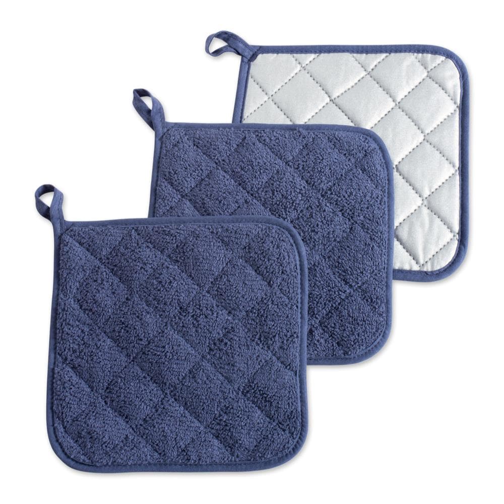 Design Imports Nautical Blue Lattice Potholders, Set of 2, 9x8, 100%  Cotton, Blue 