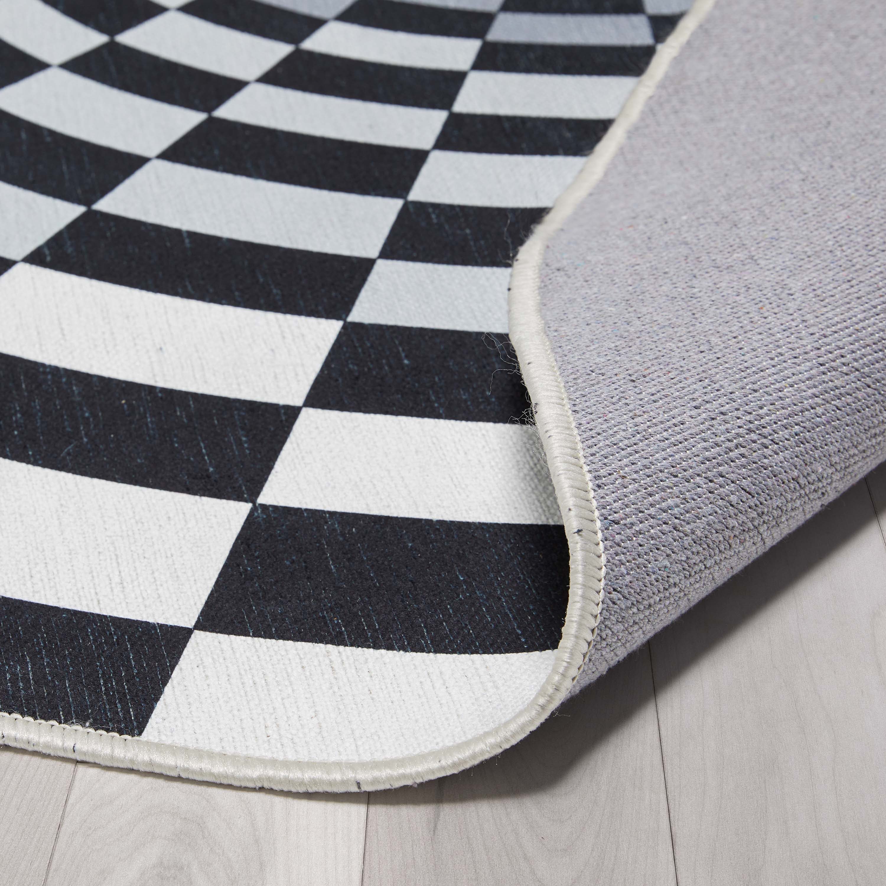 Apollo 3'3" Round Black and Ivory Polyester Chenille Area Rug