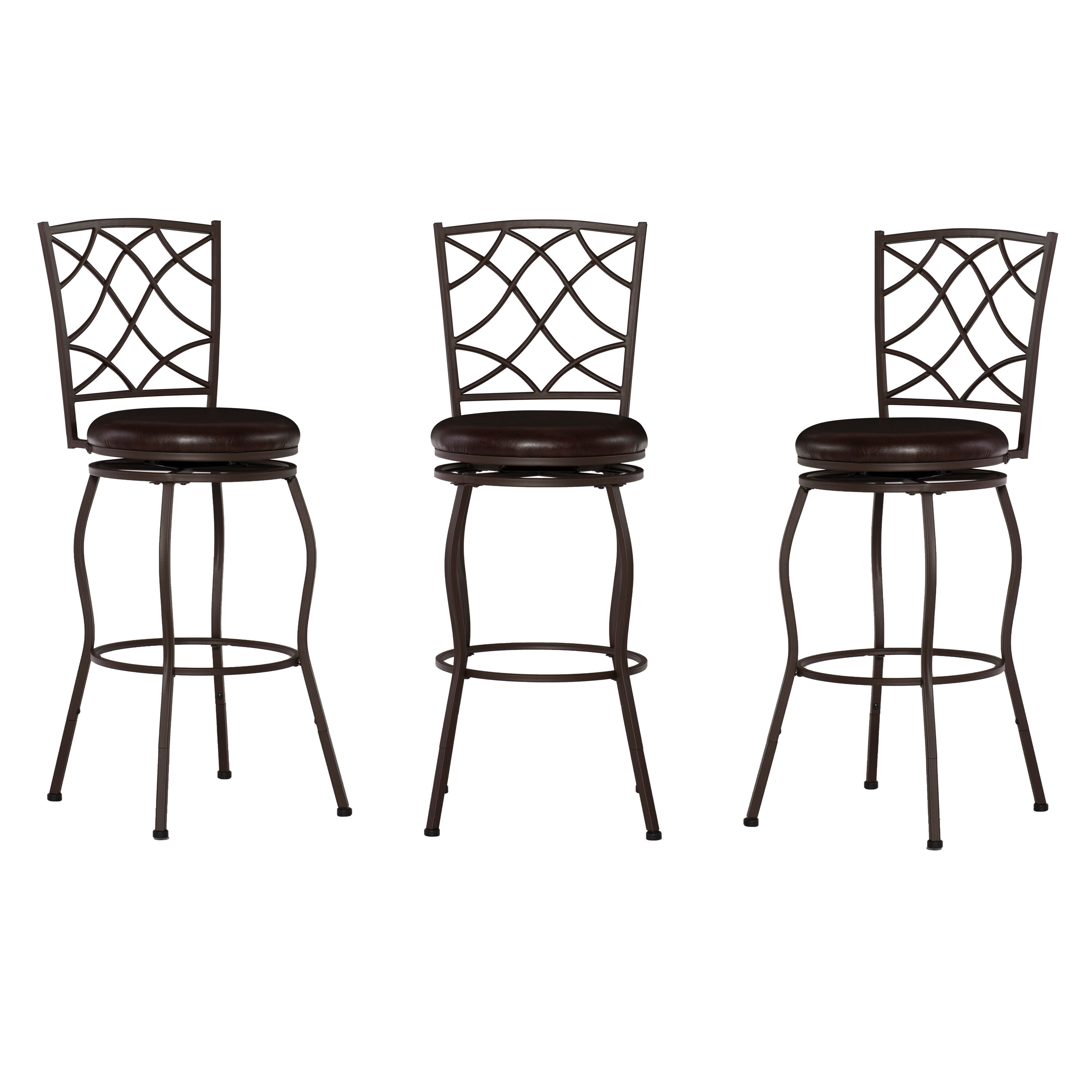Linon BSA10MTLSET Casey Adjustable Stool Set of Three Brown 24.0-in H Counter height Round seat Upholstered Swivel Metal Bar Stool and Back