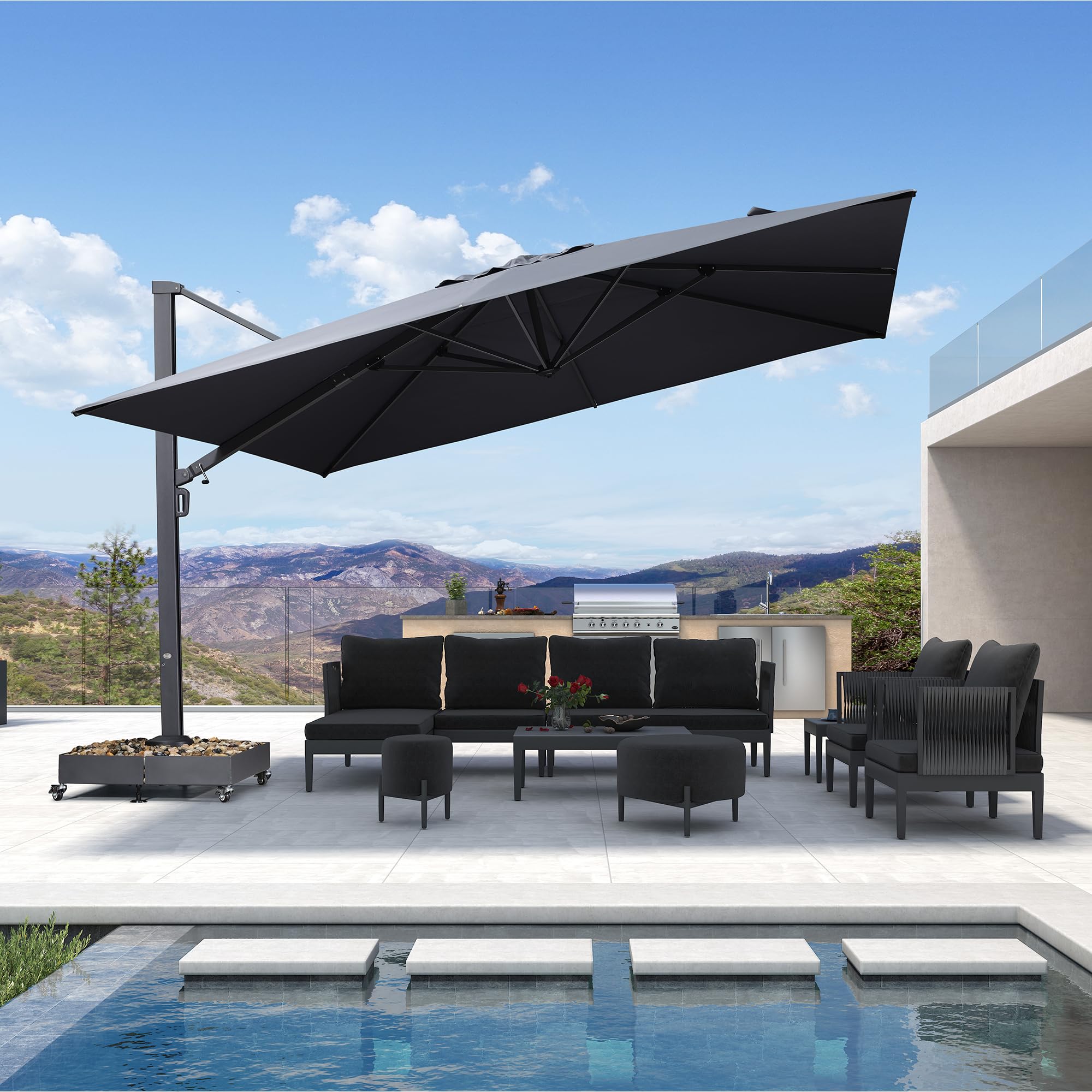 PURPLE LEAF LS04CHS13-GY 13-ft Aluminum Gray Crank Cantilever Patio Umbrella
