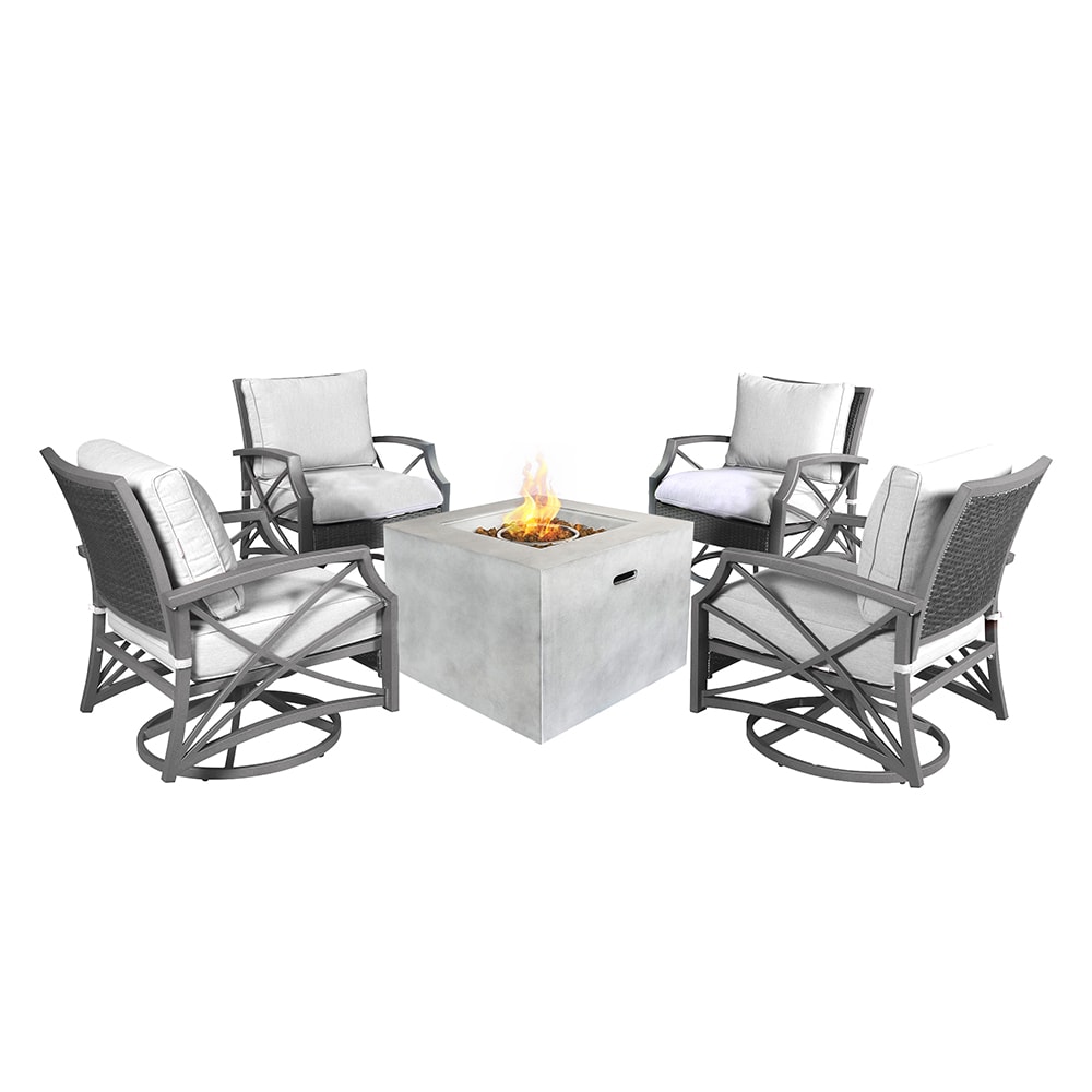 Kinger Home FP-008TGRY-SET-GRY Kai 5-Piece Rattan Patio Conversation Set with Gray Cushions