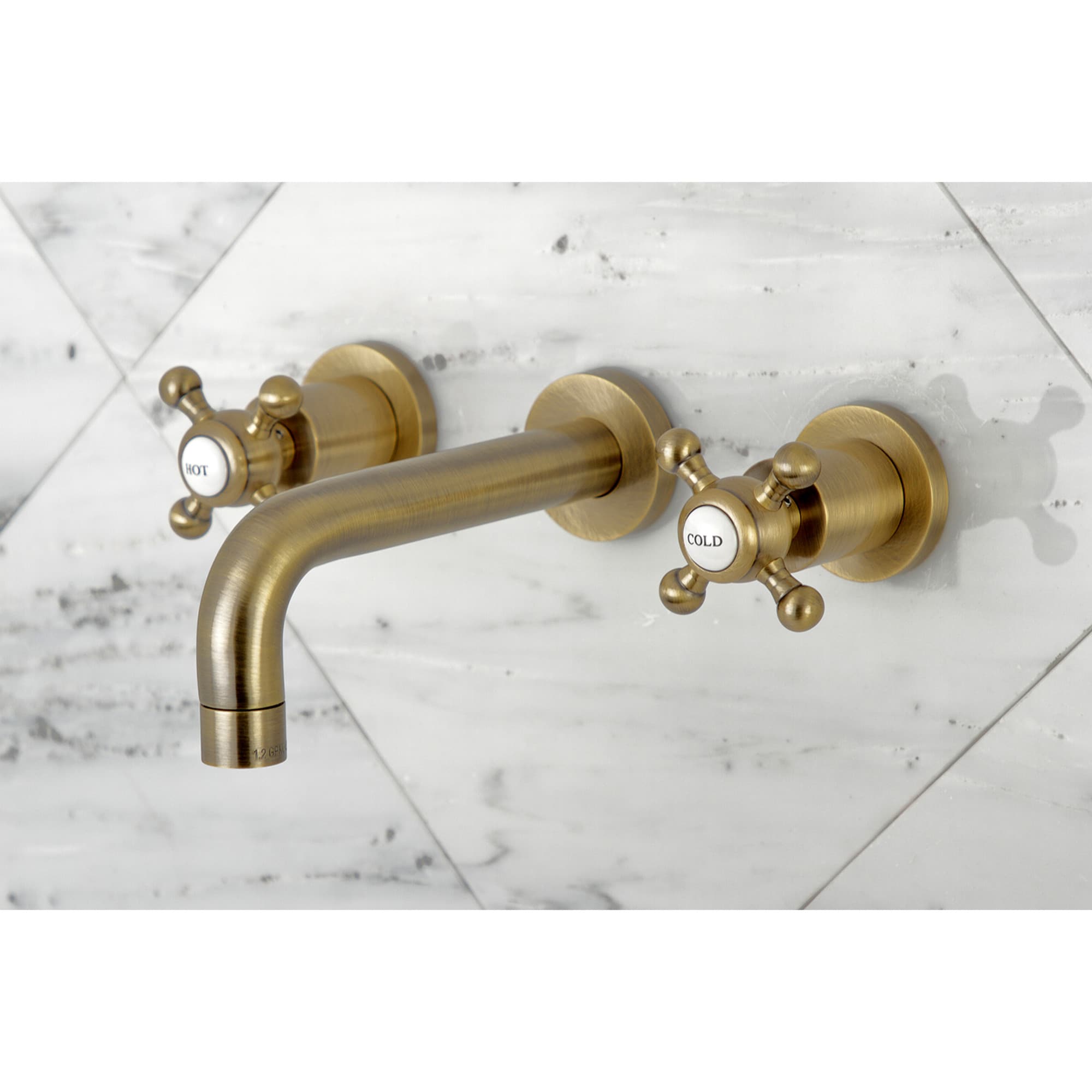 Kingston Brass WLKS8123BX Metropolitan Antique brass Wall-mount 2-handle Mid-arc Residential Handle Bathroom Sink Faucet