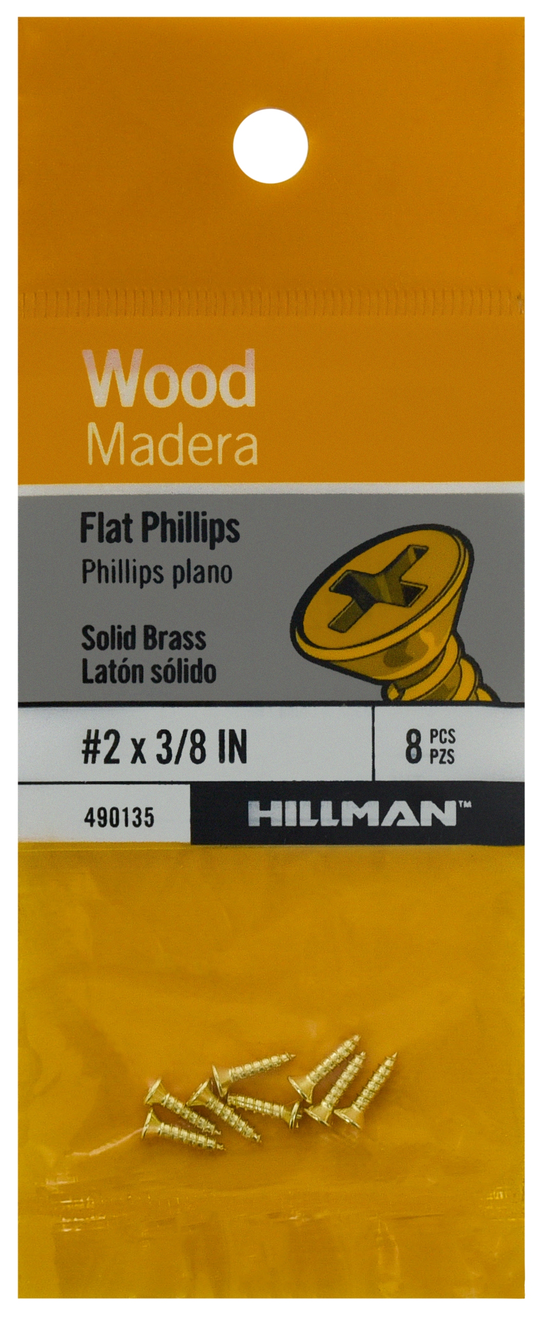Hillman #2 x 3/8-in Brass Interior Wood Screws (8-Per Box) in the