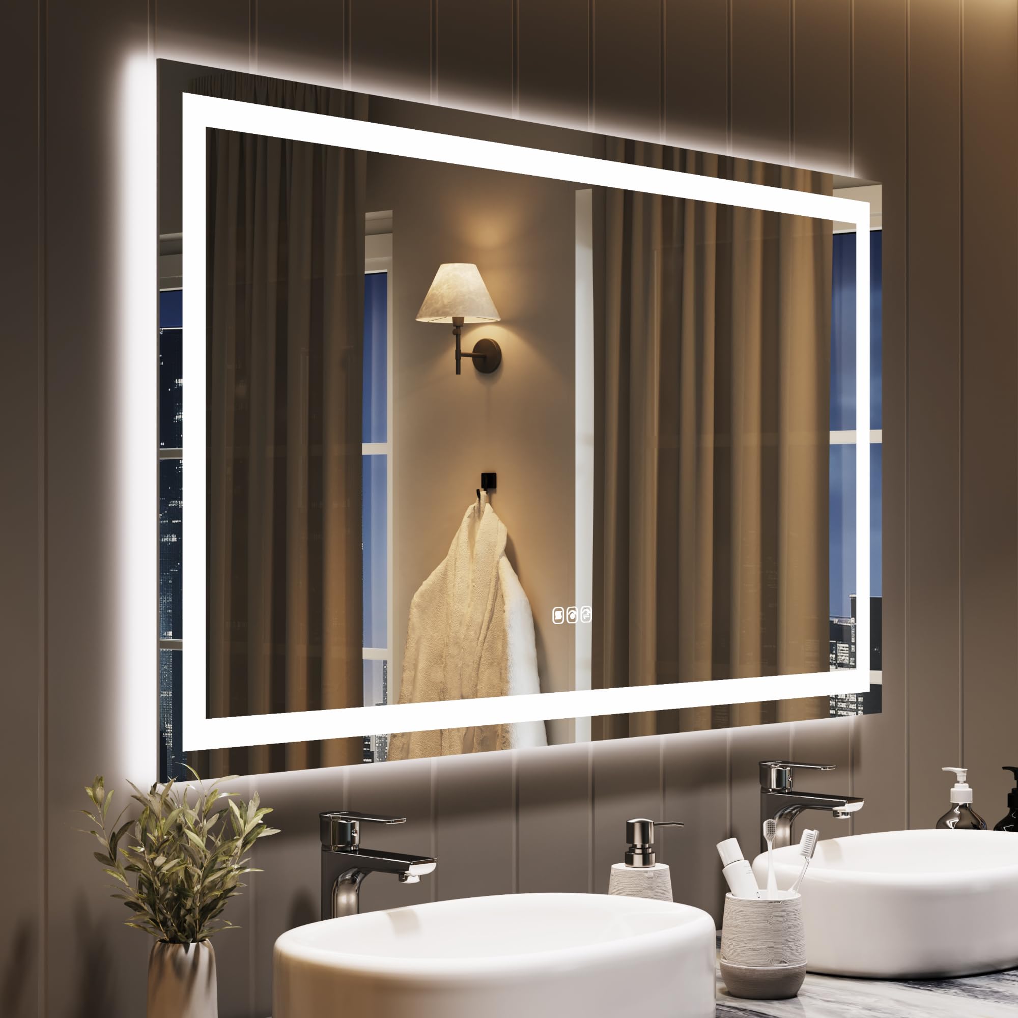 Garvee LED Bathroom Mirror with Lights 45-in x 30-in Polished Frameless Rectangle Dimmable LED Lighted Fog Free Bathroom Vanity Mirror ( Colorless )