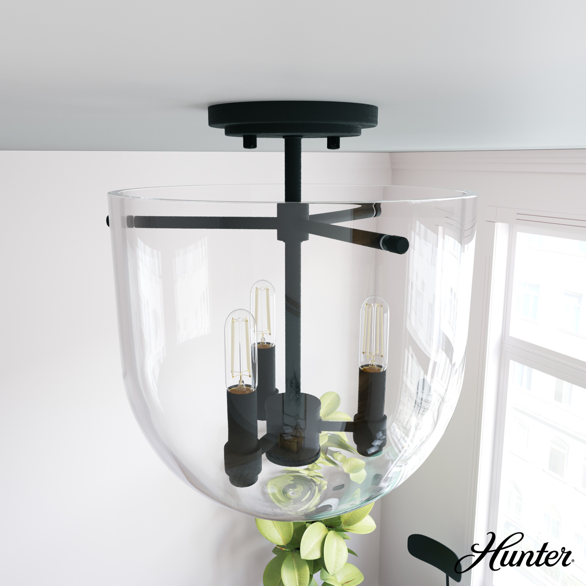 Sacha Modern Natural Black Iron Bowl LED Flush Mount Light