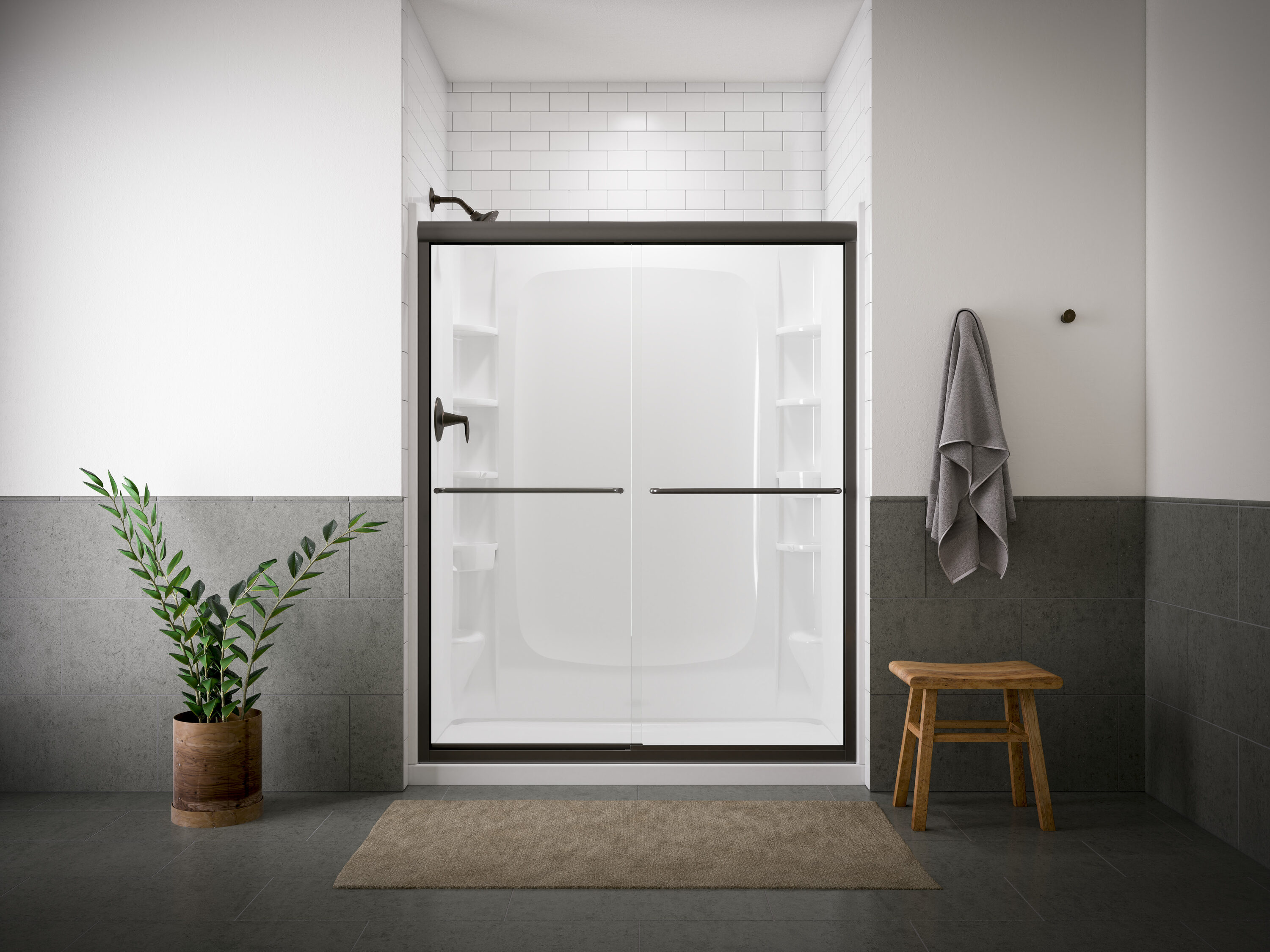 Sterling 5475-59DR-G05 Finesse Deep Bronze 54-in to 59-in W x 69.75-in H Frameless Clear Glass Sliding Shower door
