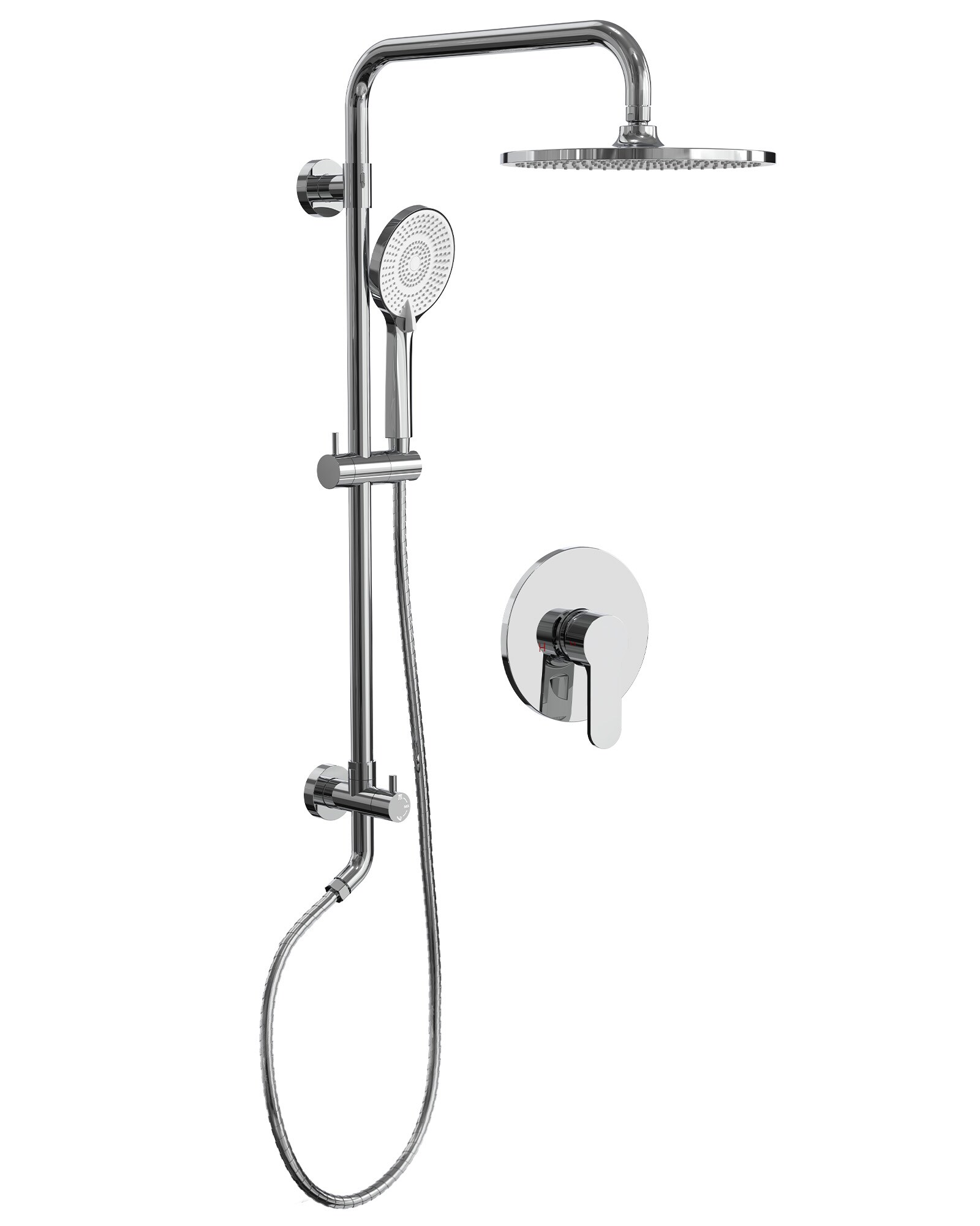 YAWWALK  3 Spray 10 in Wall Mounted Rain Shower System with 26 in Adjustable Slide Bar and Handheld Pressure Balance Valve Chrome