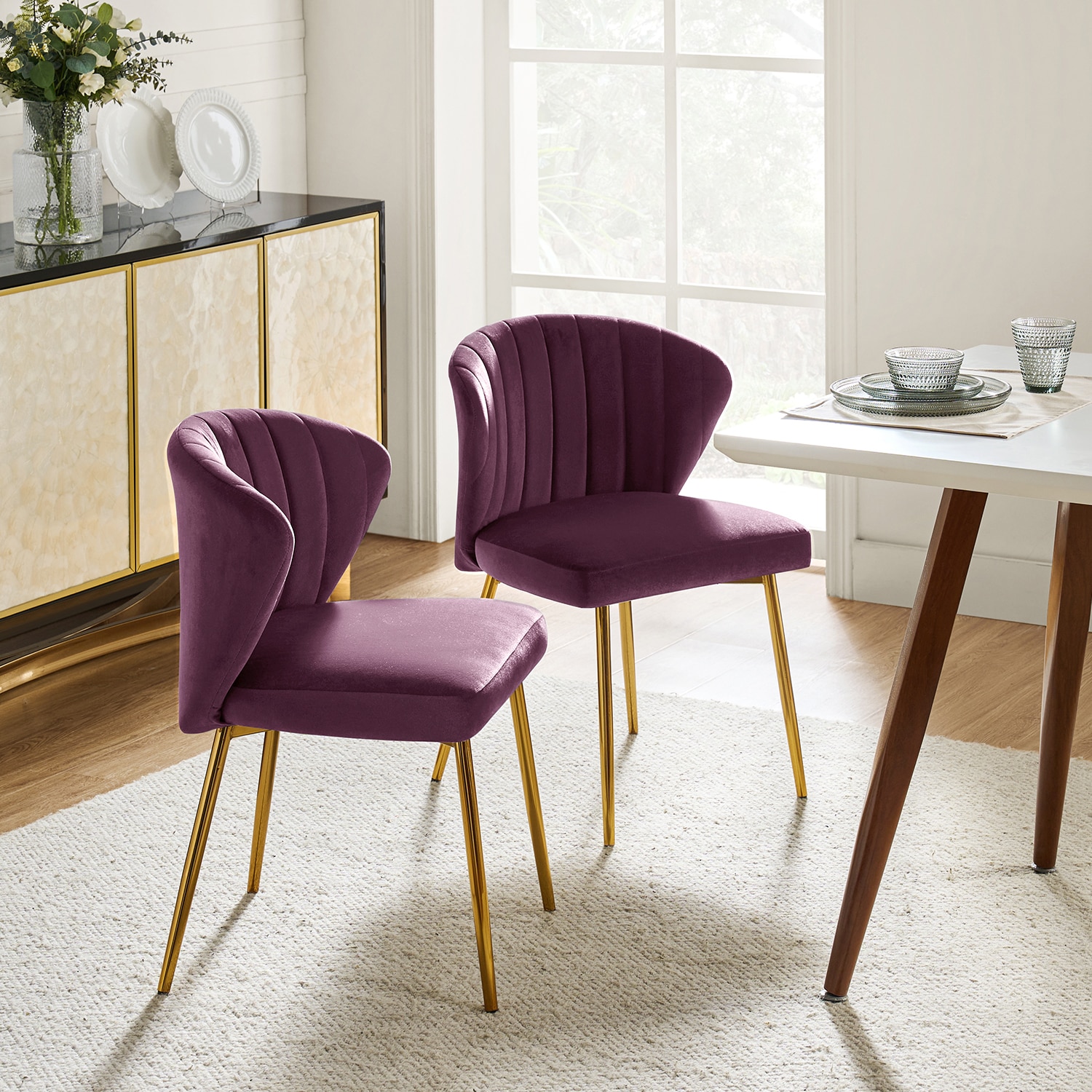 14 Karat Home - 24-in W Casual PURPLE Velvet Accent Chair