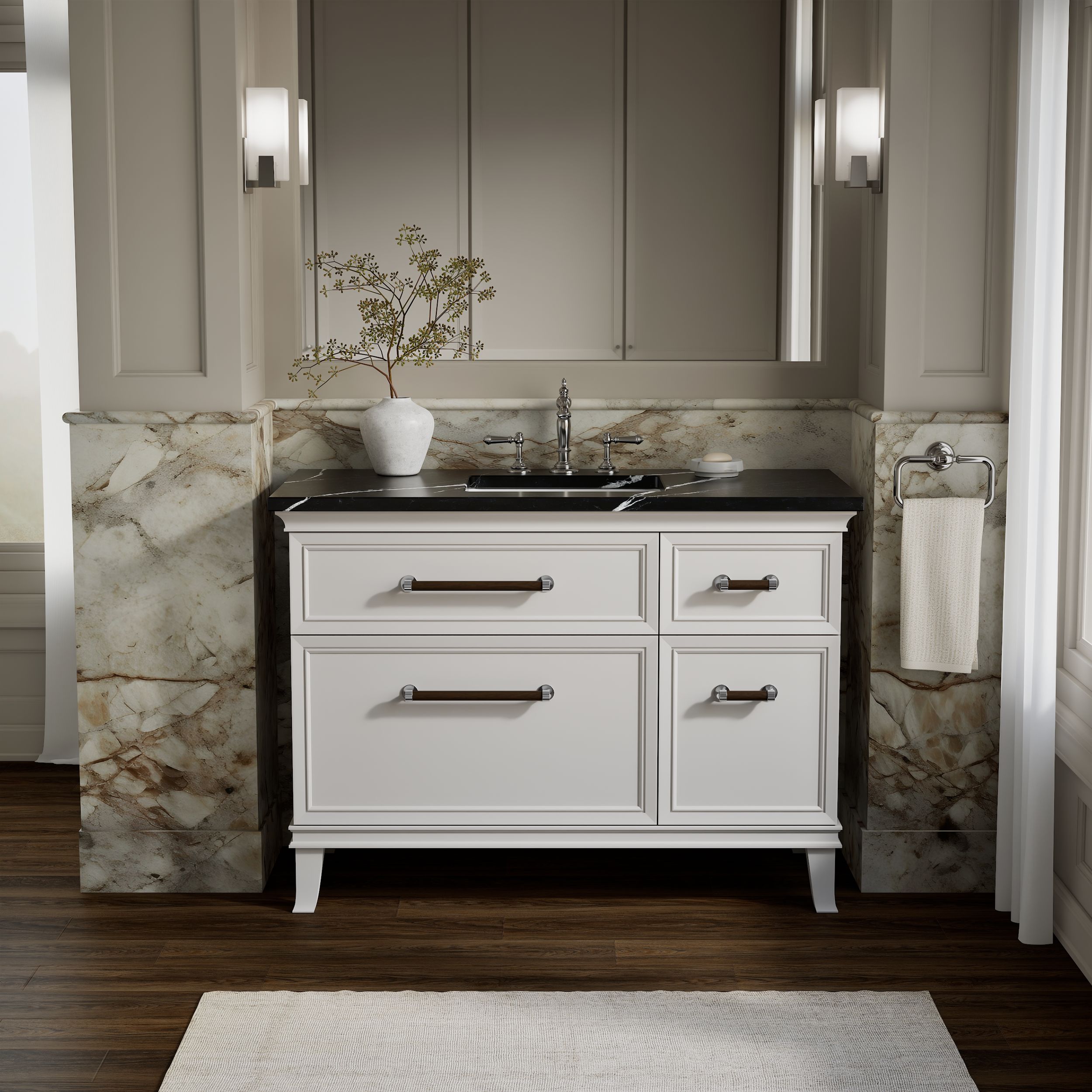KOHLER Artifacts 48-in Linen White Undermount Single Sink Bathroom Vanity with White Quartz Top