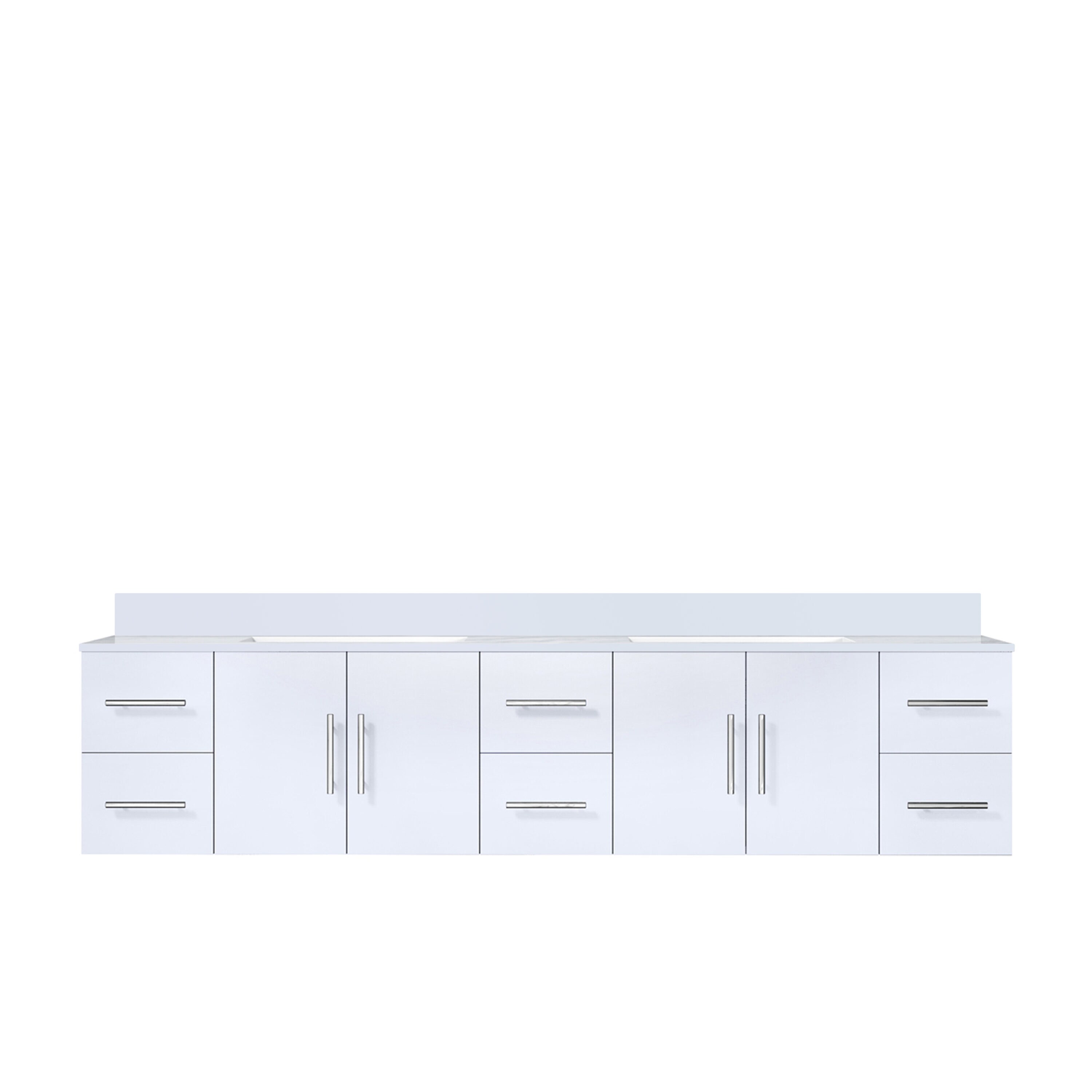 Lexora LVG84DM300 Geneva 84-in Glossy White Undermount Double Sink Floating Bathroom Vanity with White Cultured Marble Top