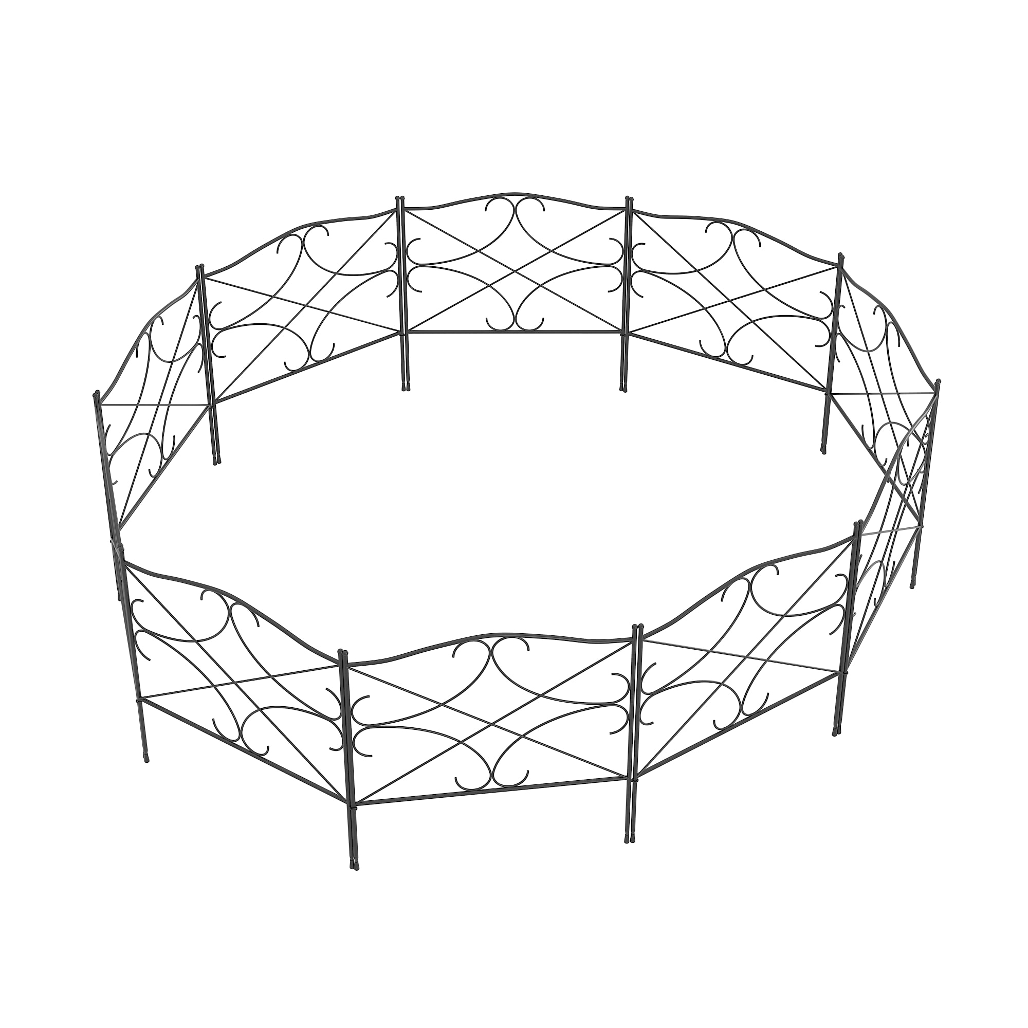 Homsee C-KF390110-02 Black Metal Decorative Garden Fence Panels 10-Pack 24.4-Inch Tall Steel Landscape Edging with Rustproof Powder Coating Foldable and Easy No-Dig Installation